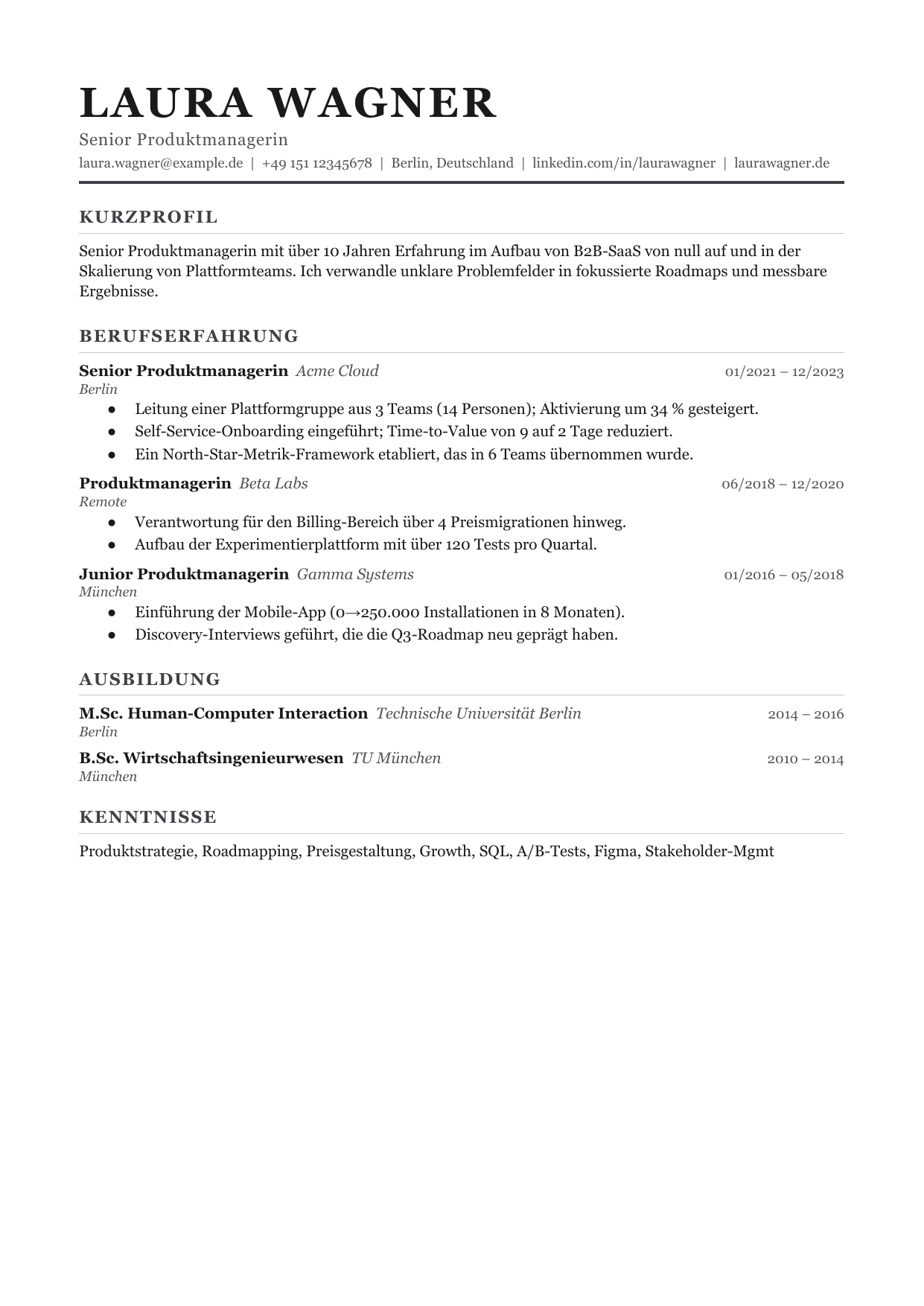 Lebenslauf-Vorlage Editorial von CleanCV