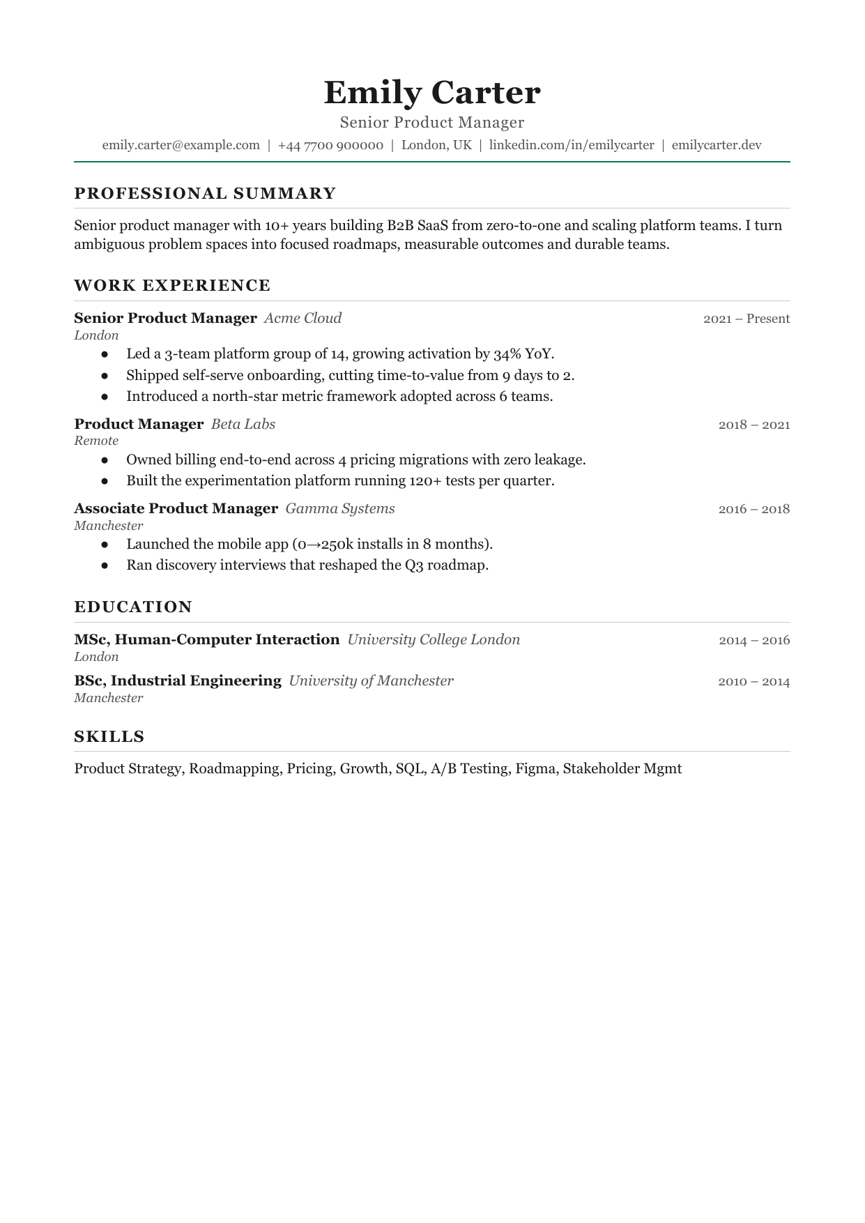 Classic resume template