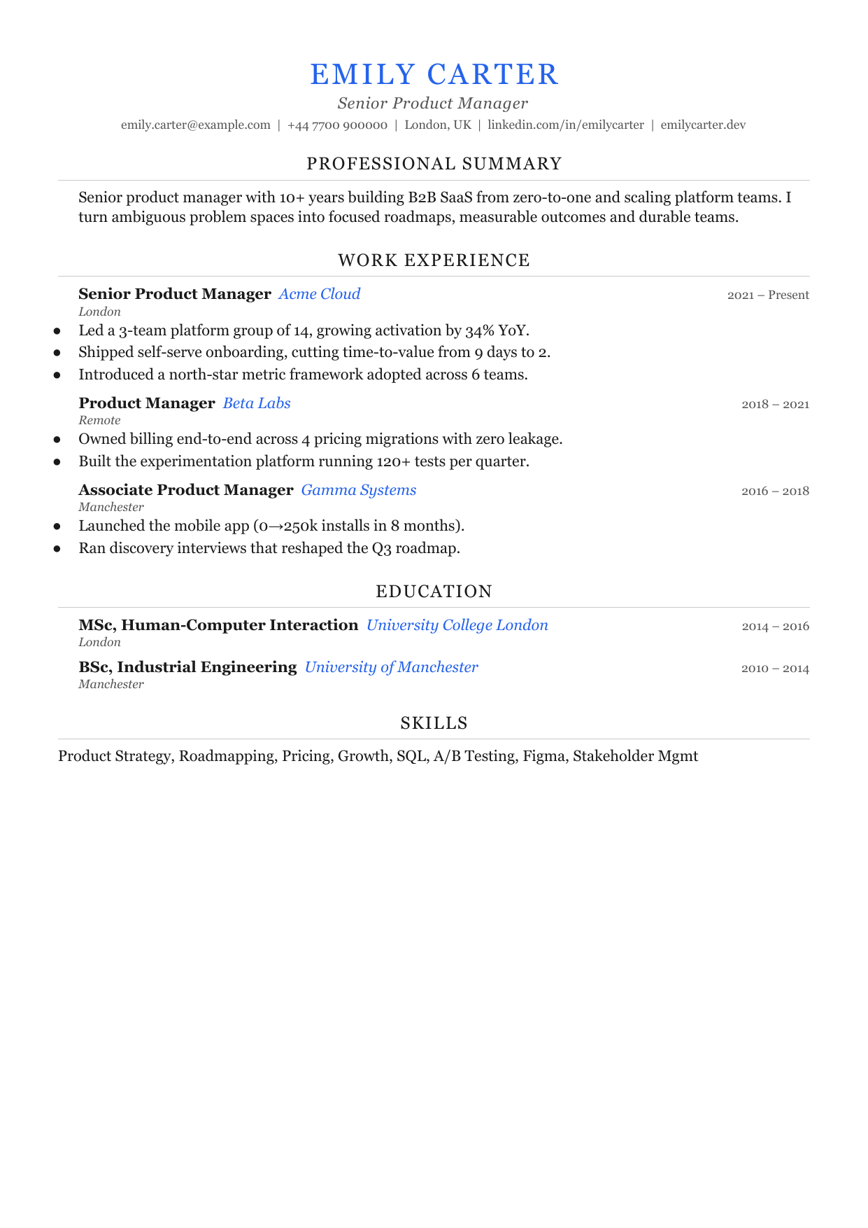 Column Line 2 resume template by CleanCV