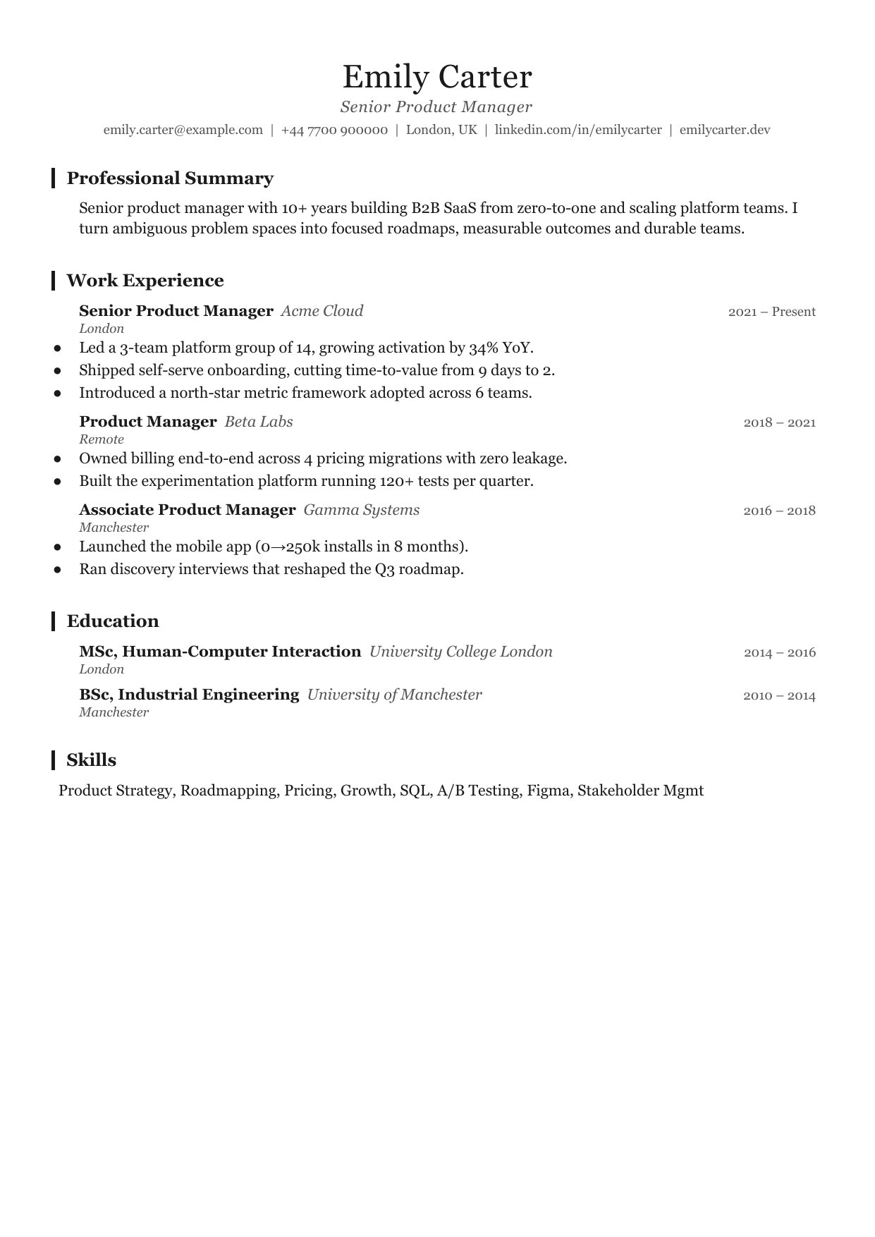 Column Line 3 resume template by CleanCV