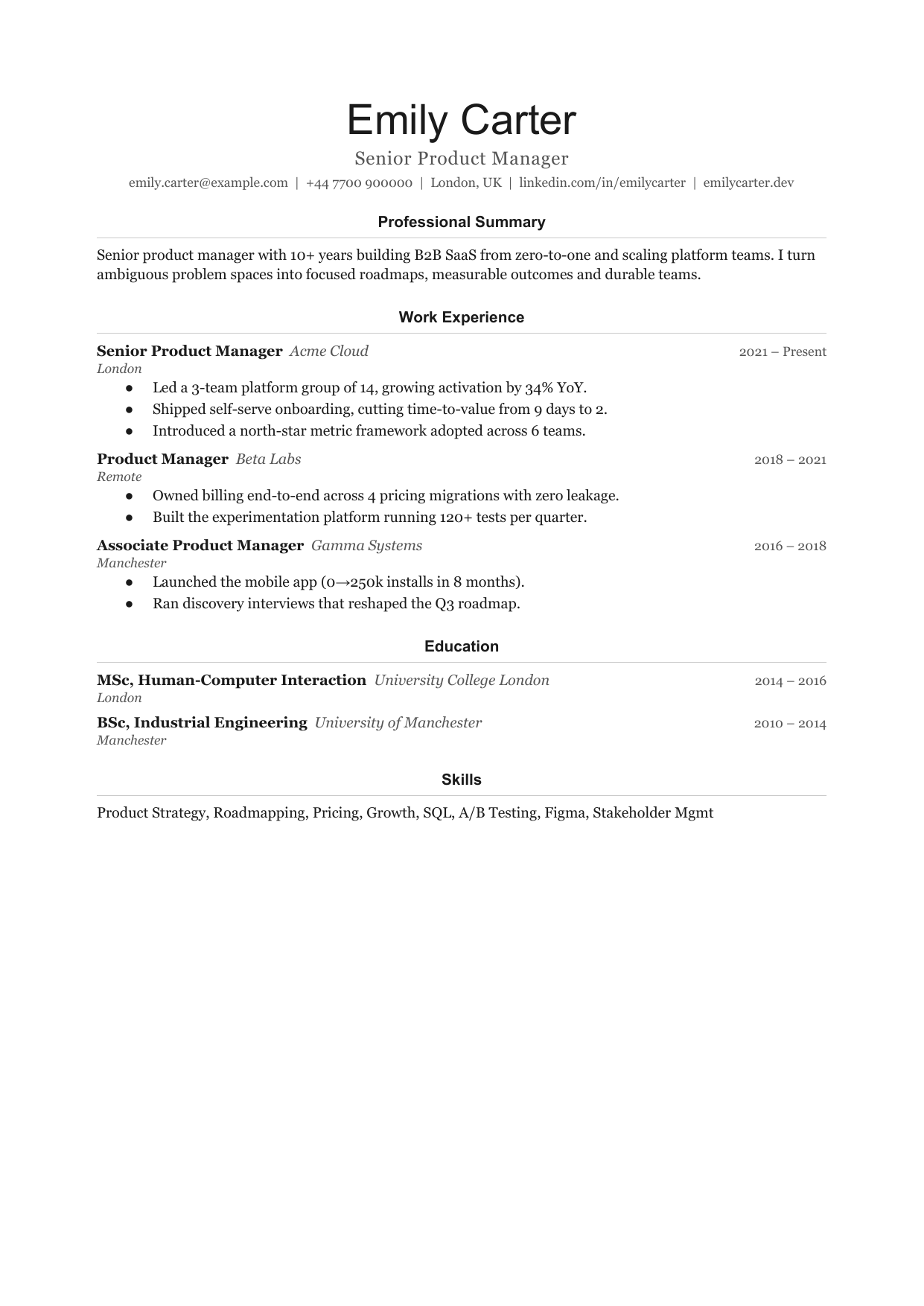 Column Line 4 resume template by CleanCV
