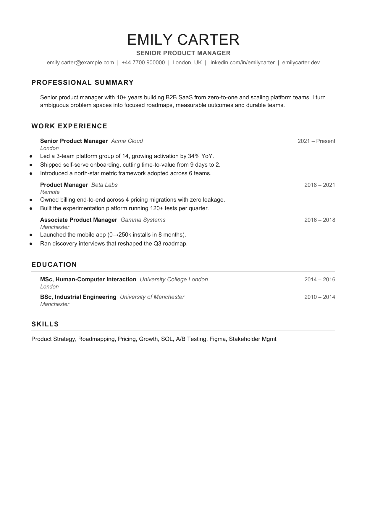 Column Line 5 resume template by CleanCV