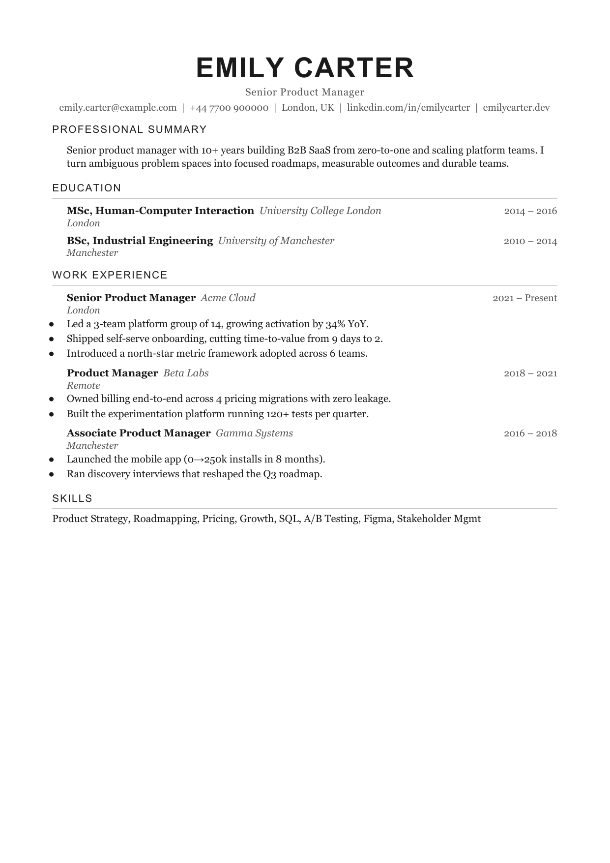 Column Line 6 resume template by CleanCV