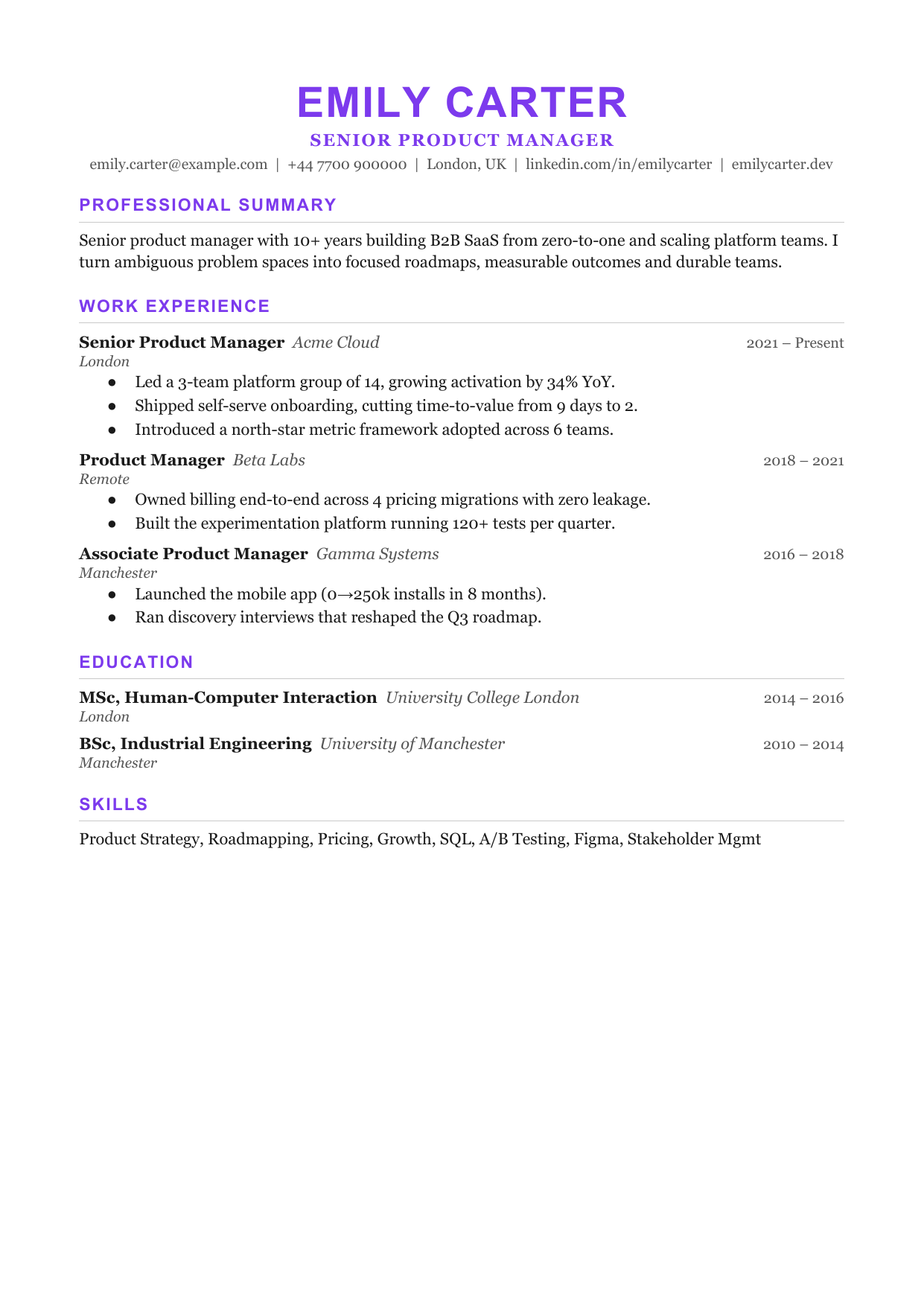 Column Line resume template by CleanCV