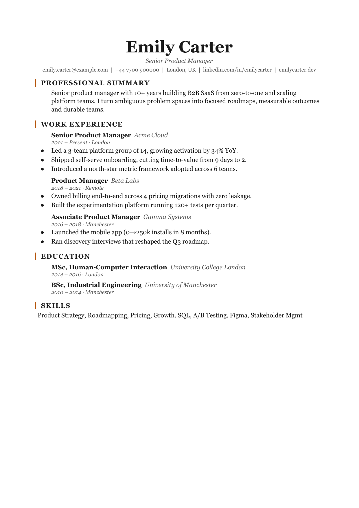 Column Mark resume template by CleanCV
