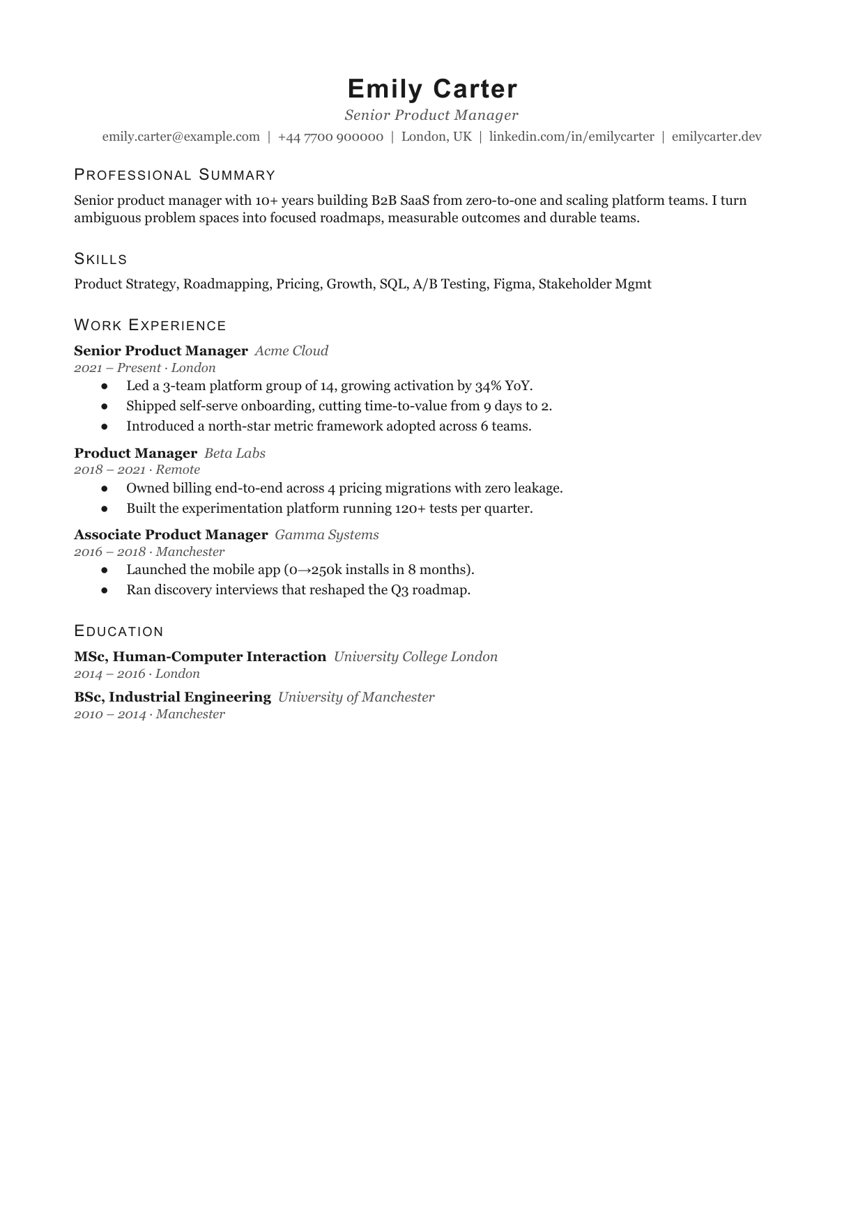 Column Open 2 resume template by CleanCV