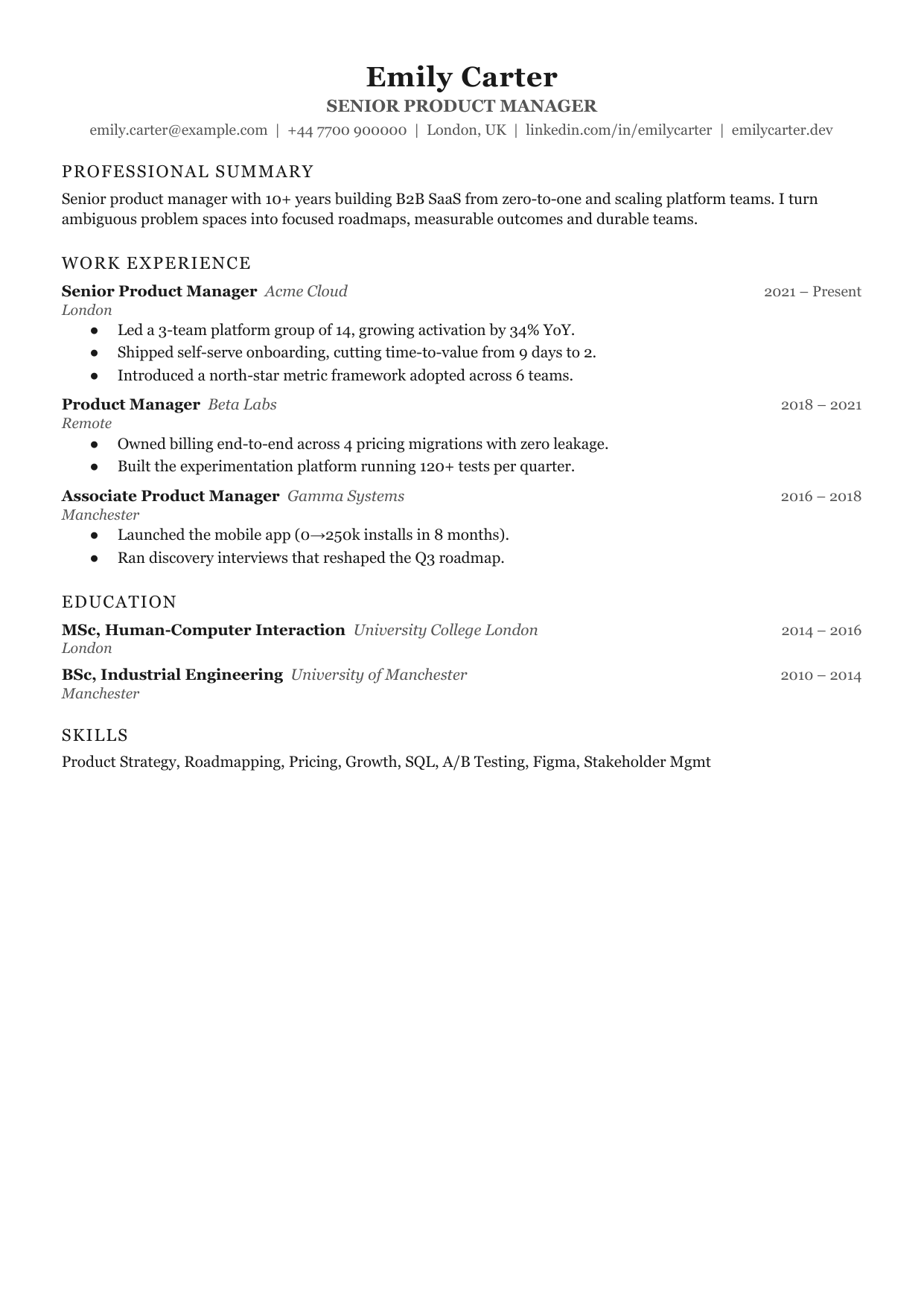 Column Open resume template by CleanCV