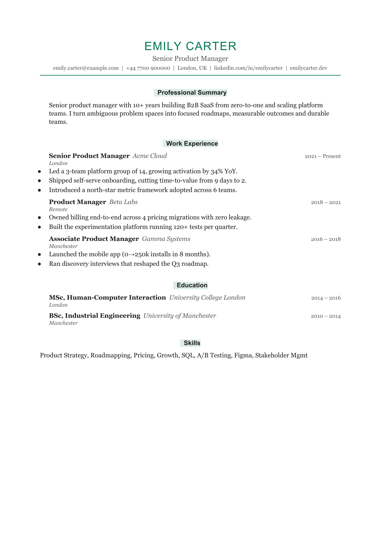 Column Tile 2 resume template by CleanCV