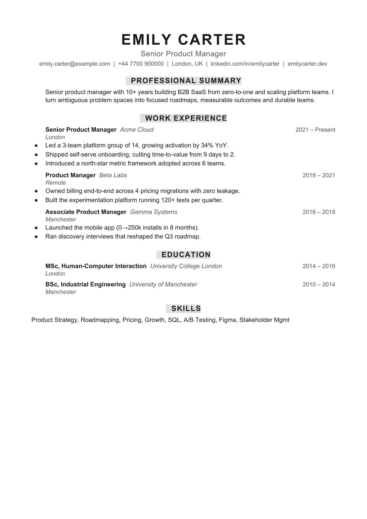 Column Tile resume template by CleanCV