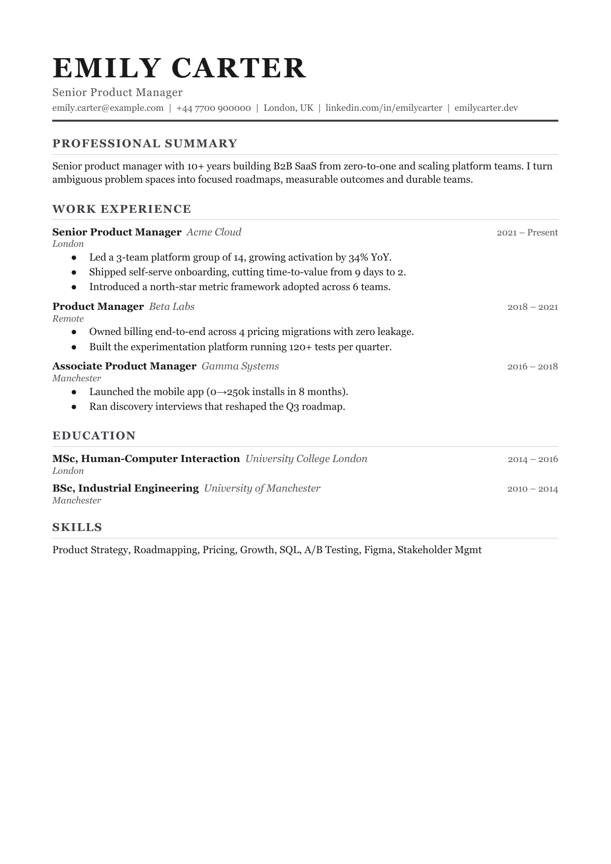 Editorial resume template