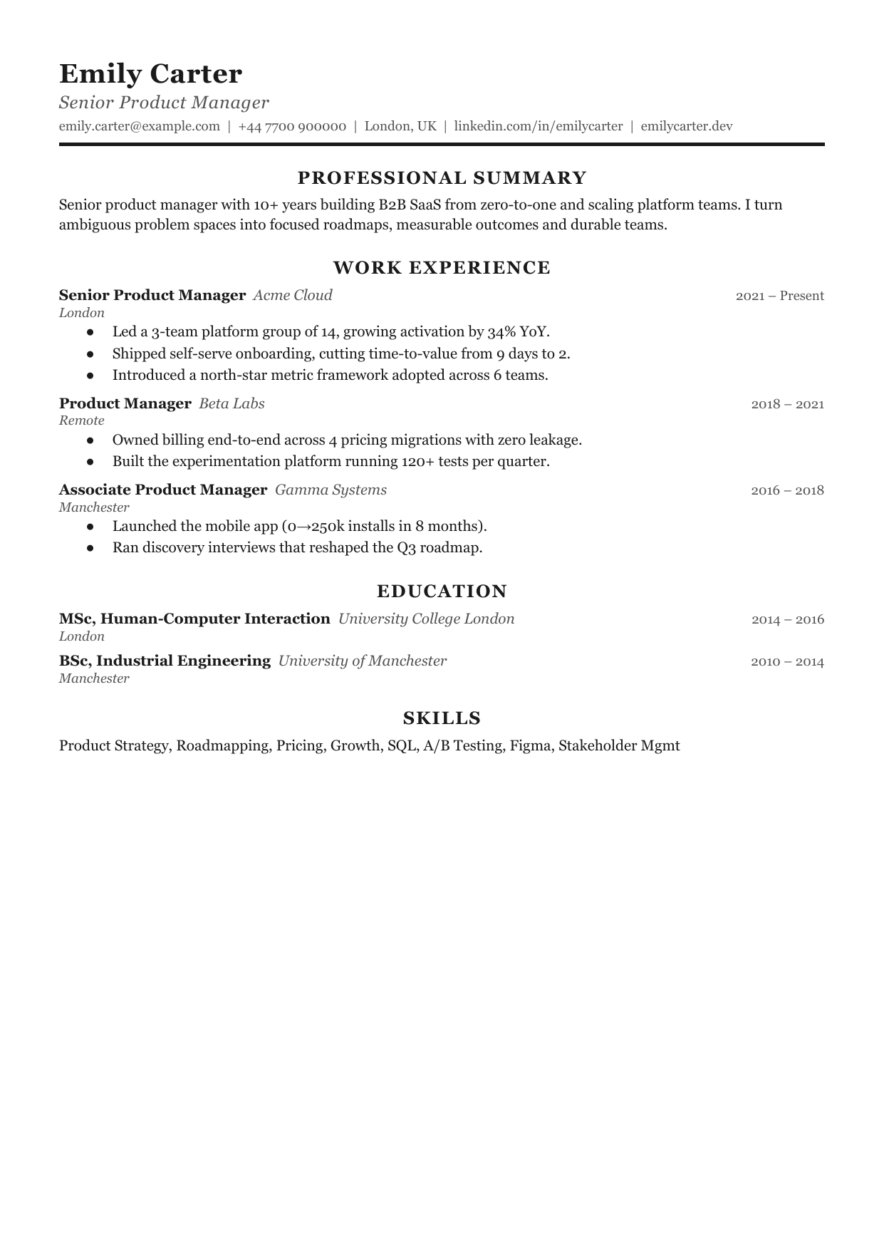 Ledger Open 2 resume template by CleanCV
