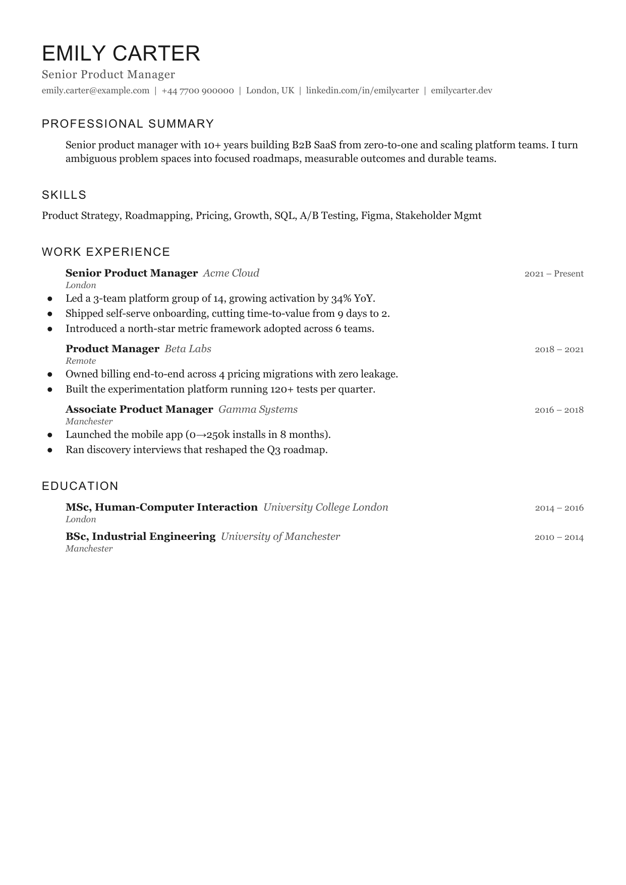 Ledger Open 4 resume template by CleanCV