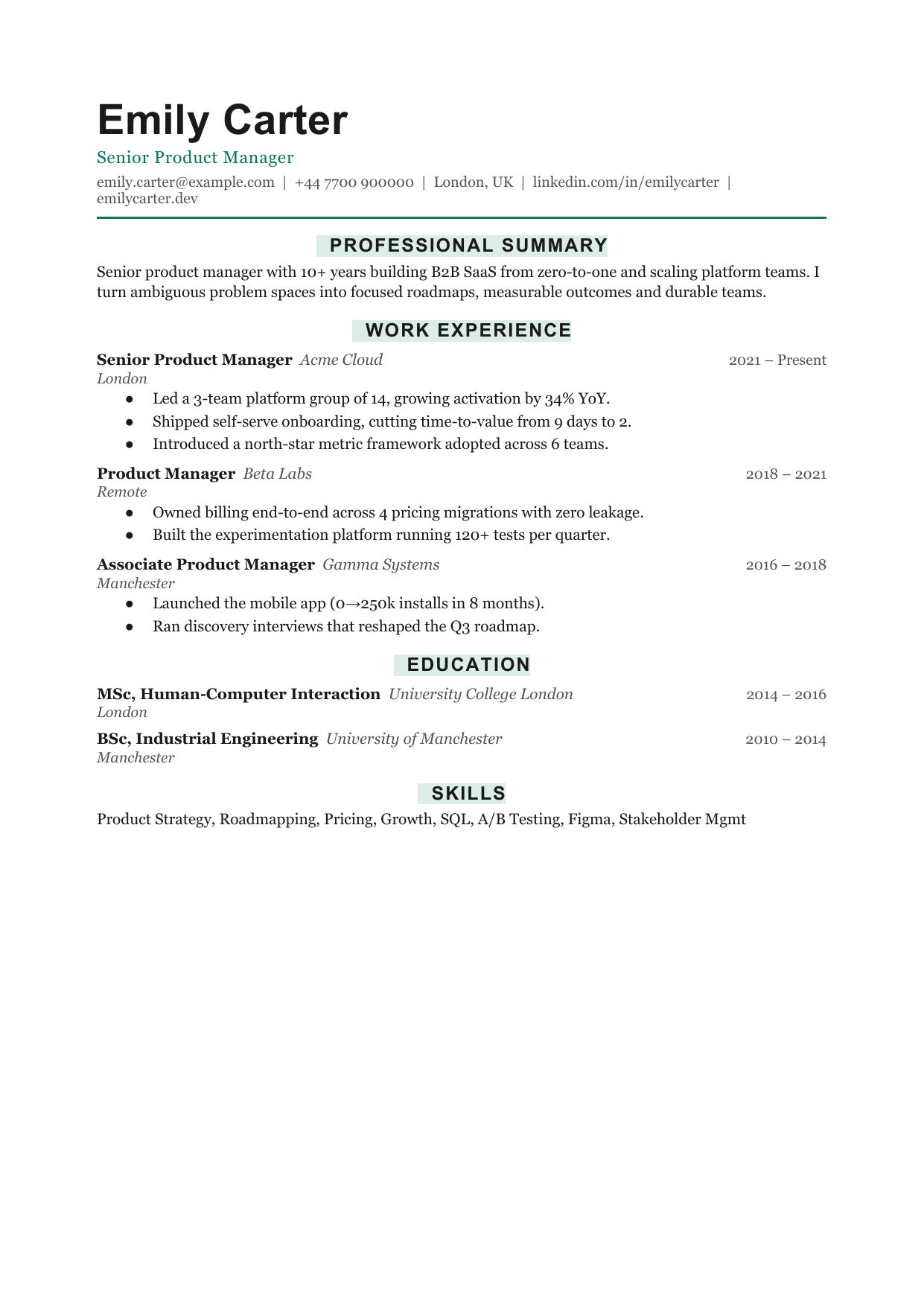Ledger Tile resume template by CleanCV