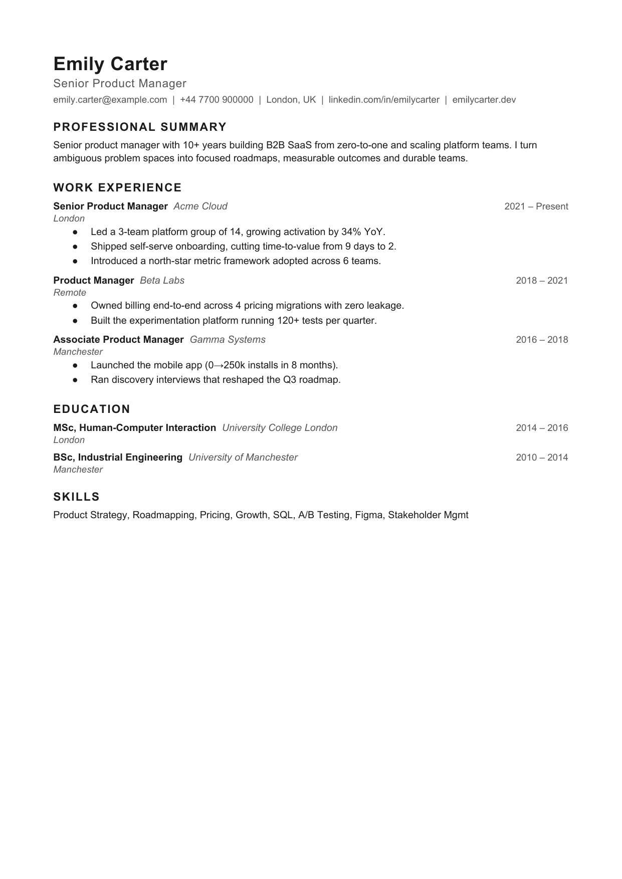 Minimal resume template