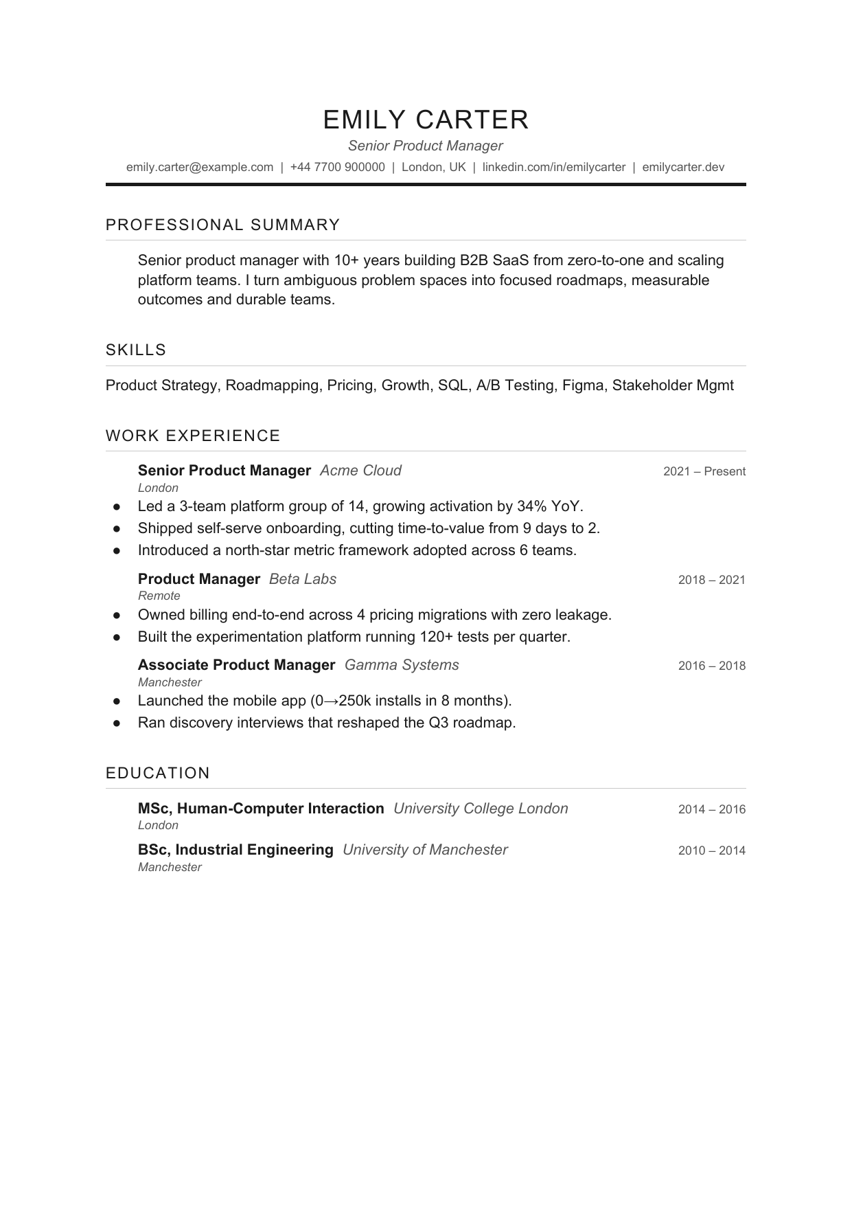 Narrow Column Line 3 resume template by CleanCV