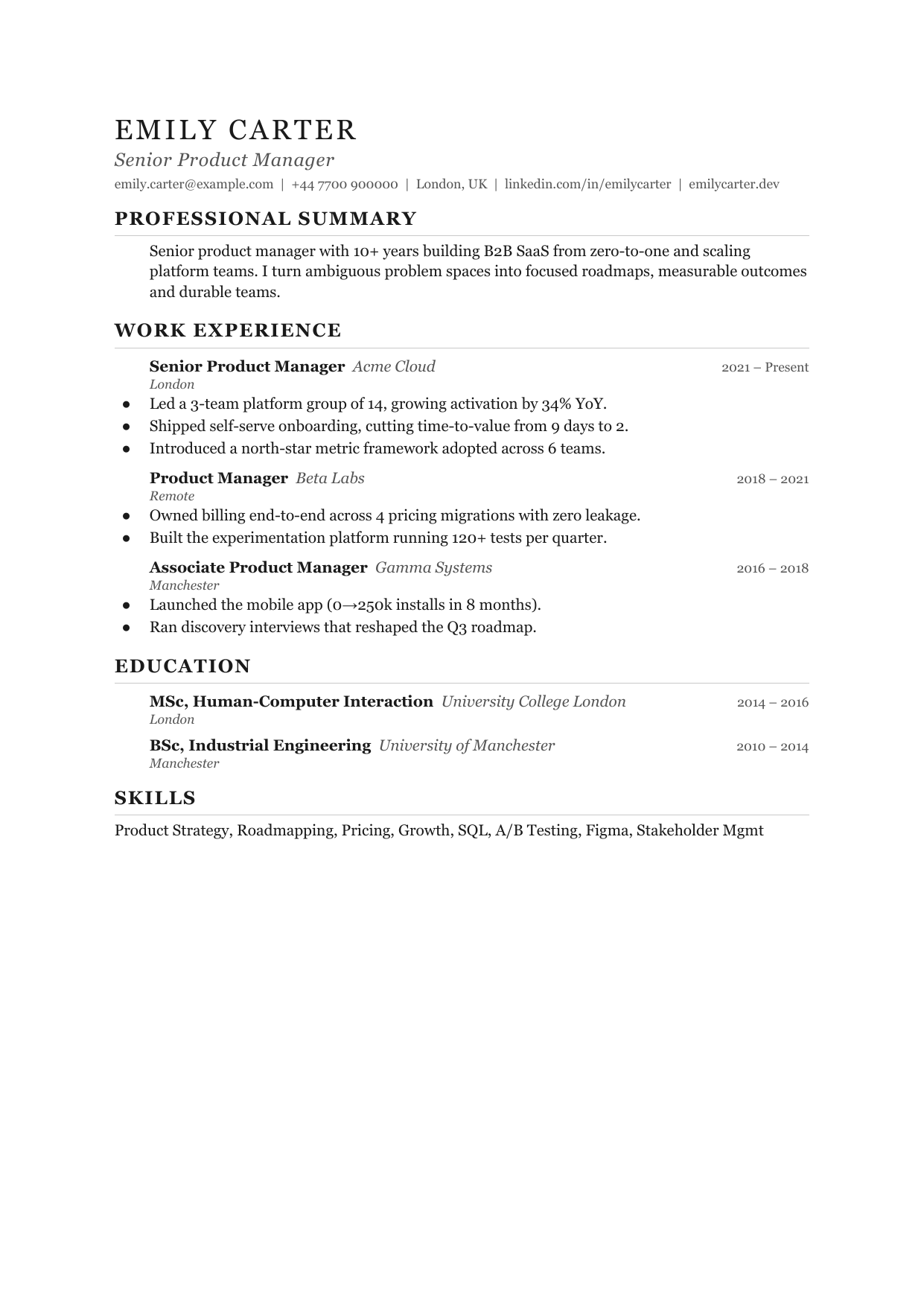 Narrow Ledger Line resume template by CleanCV
