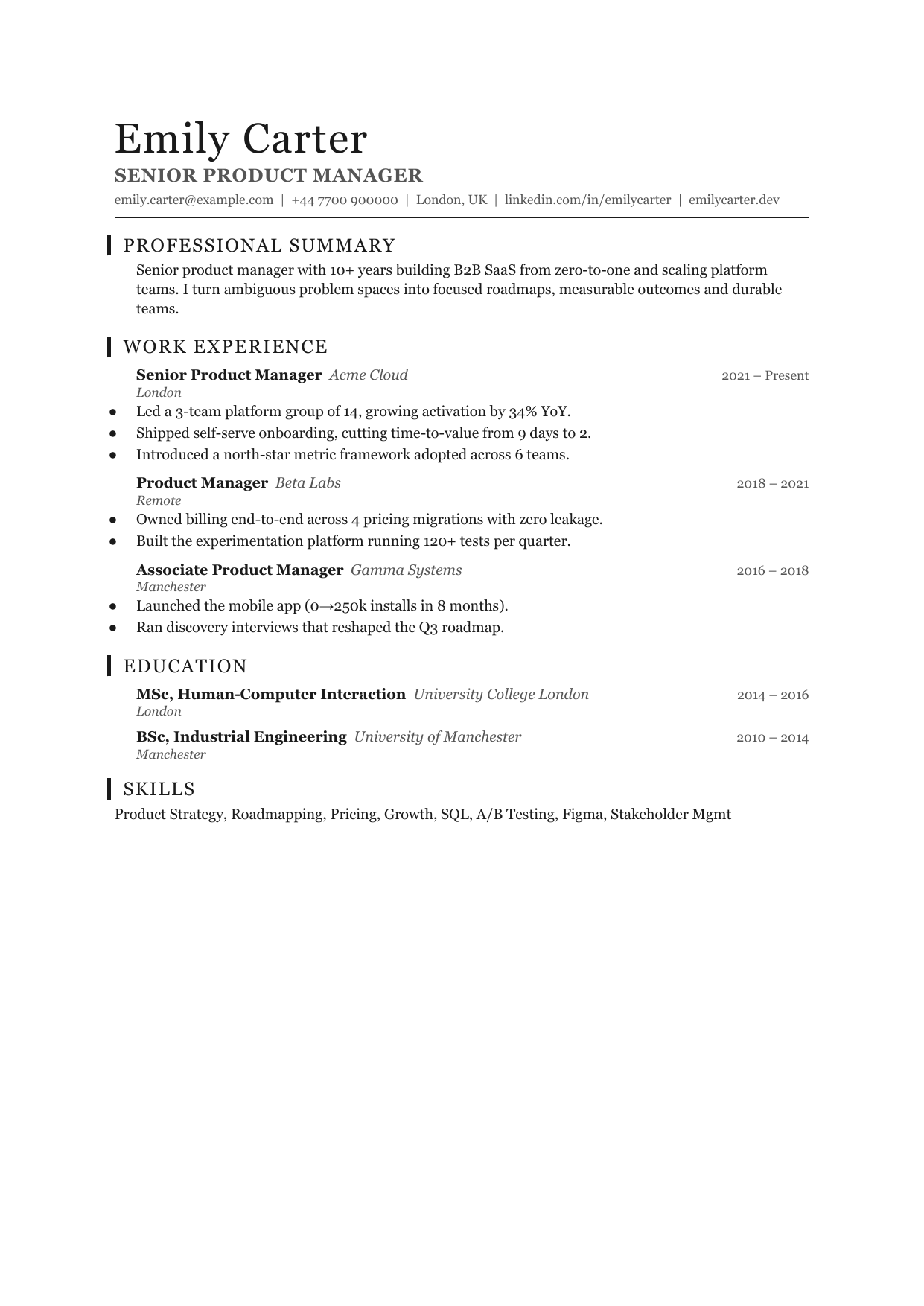 Narrow Ledger Mark resume template by CleanCV