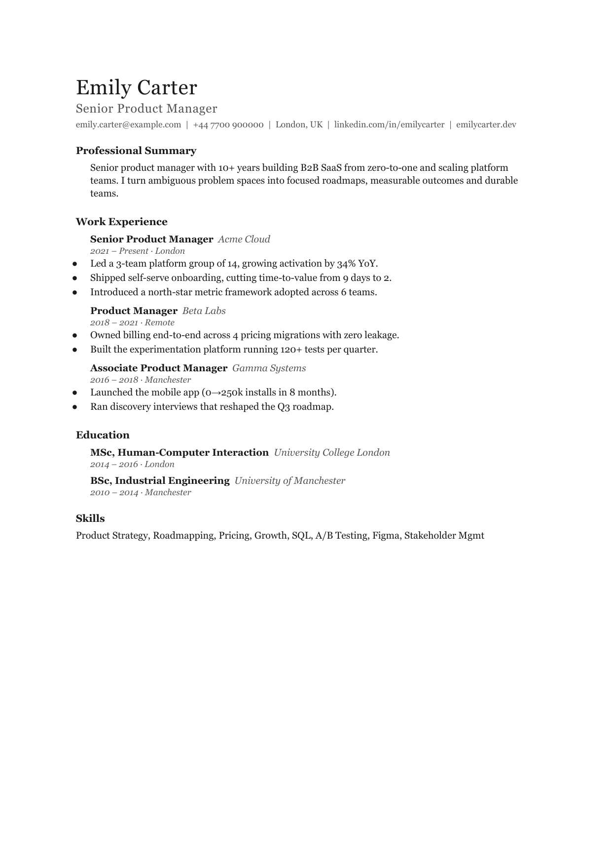 Narrow Ledger Open resume template by CleanCV