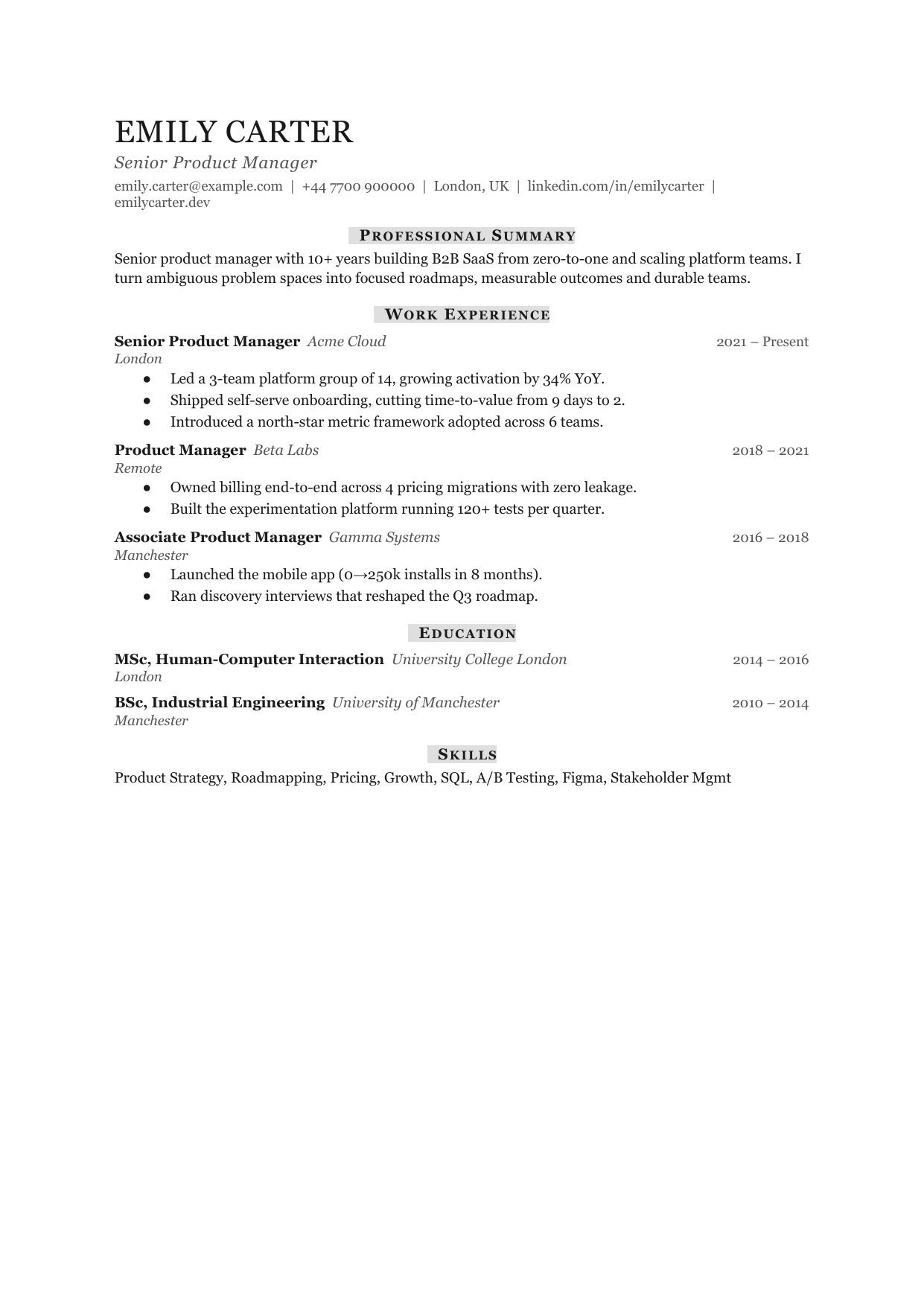 Narrow Ledger Tile 2 resume template by CleanCV