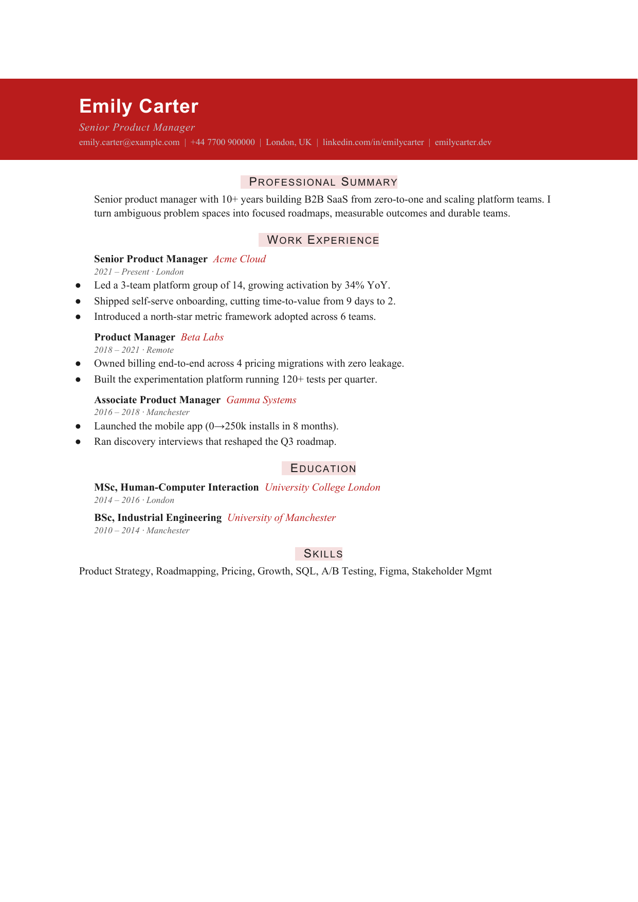 Narrow Slate Tile 2 resume template by CleanCV