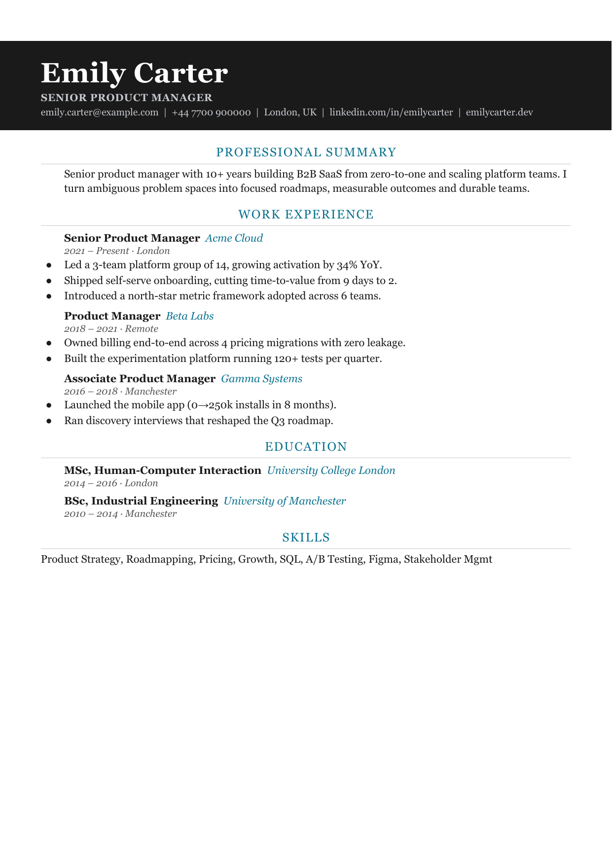 Slate Line 2 resume template by CleanCV