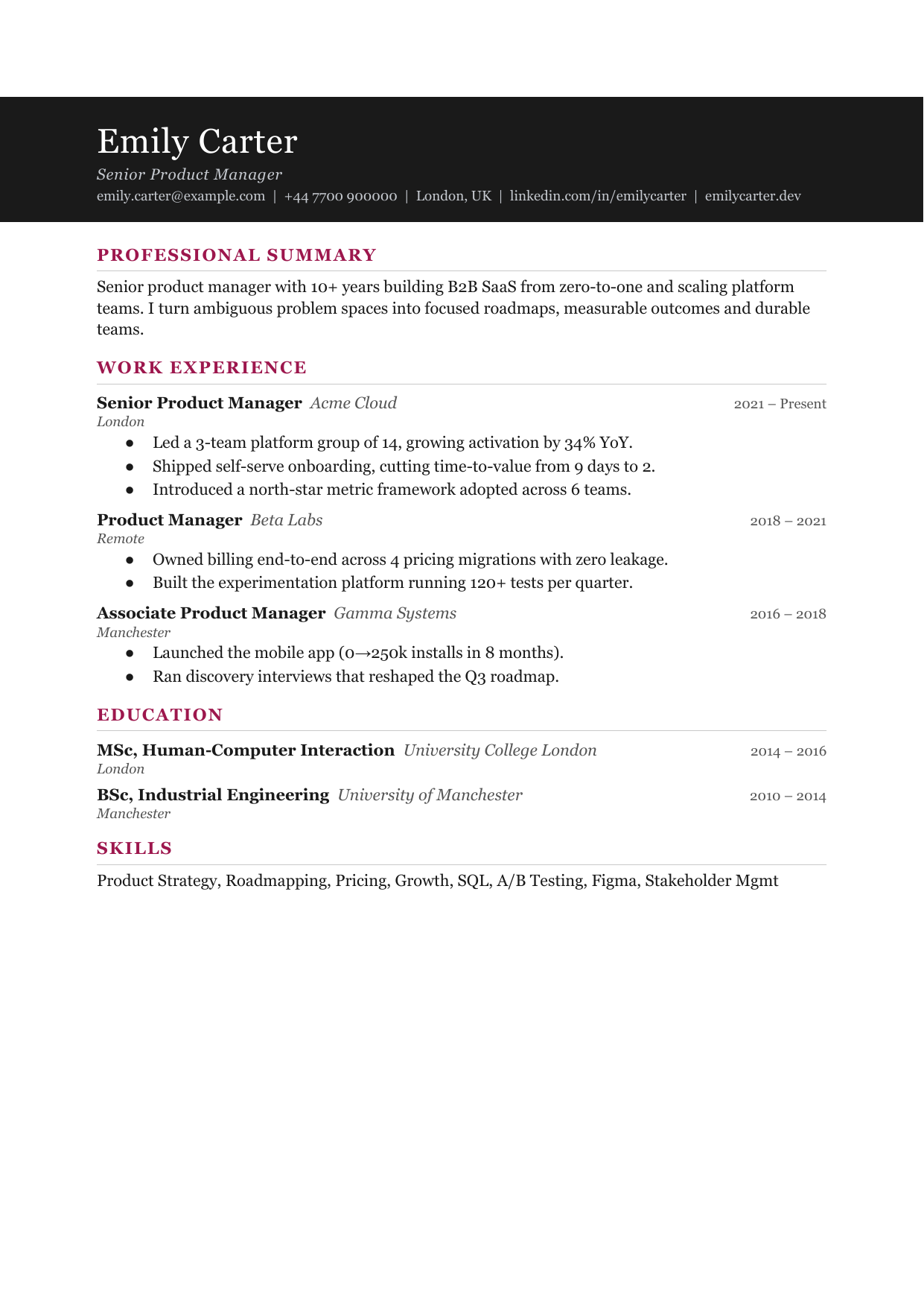 Slate Line 3 resume template by CleanCV