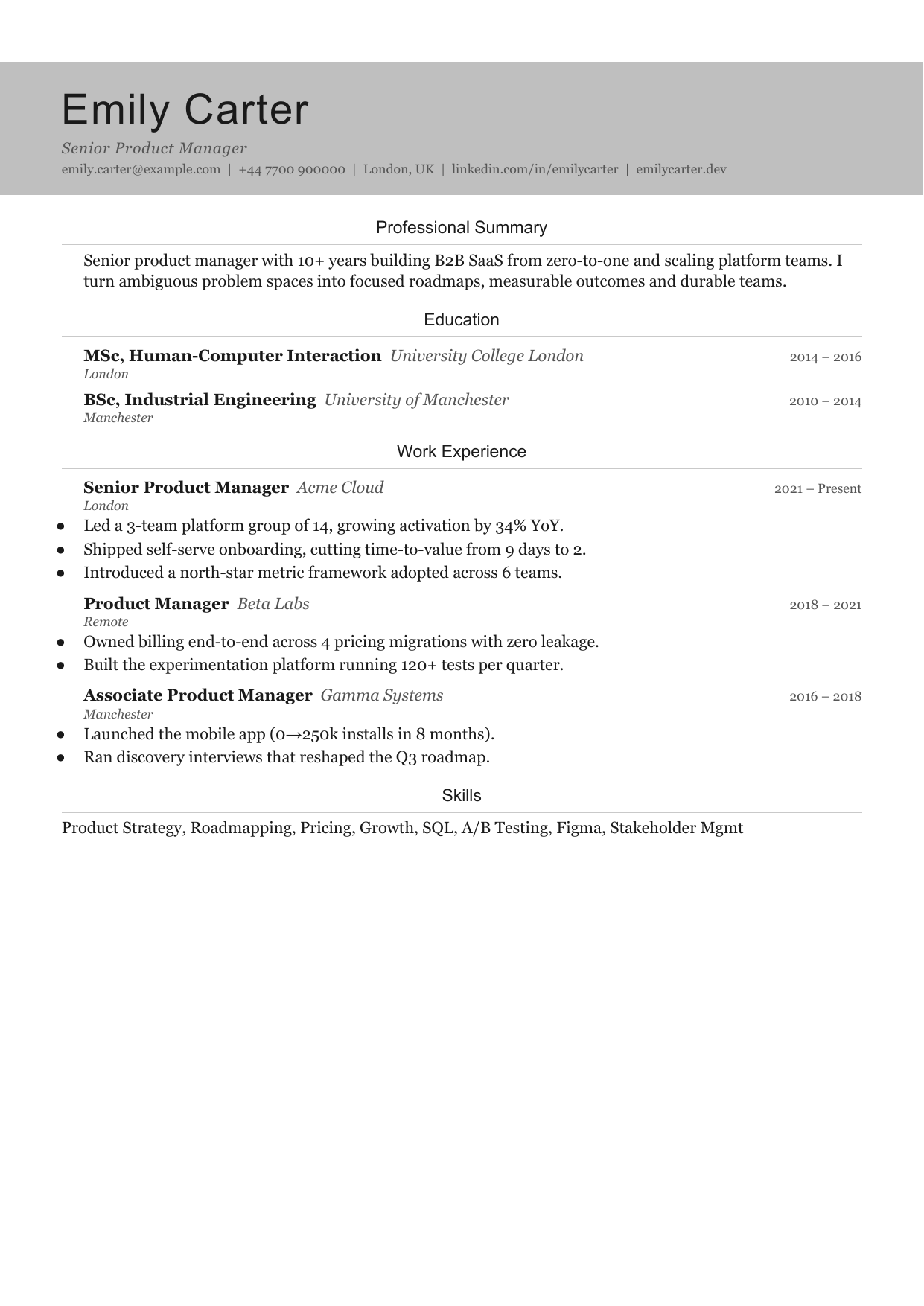 Slate Line 4 resume template by CleanCV