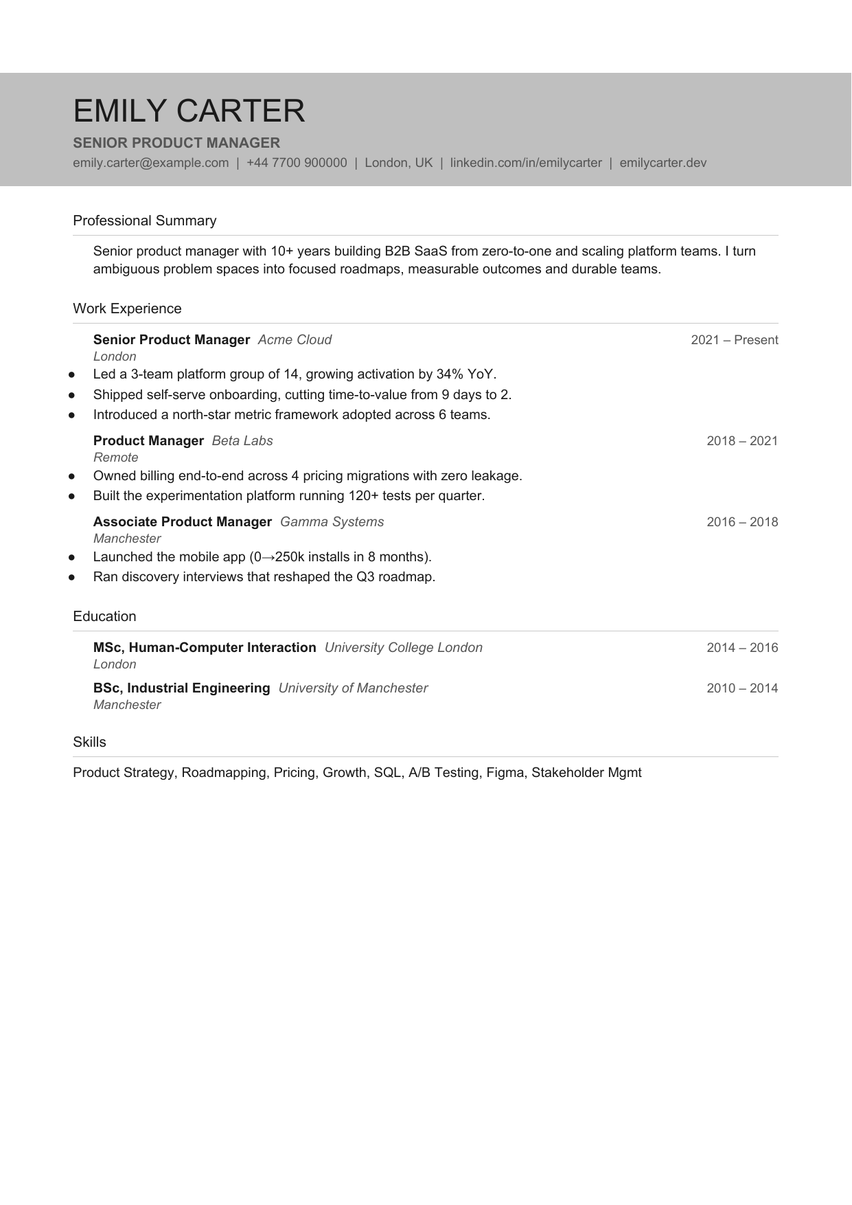 Slate Line 5 resume template by CleanCV