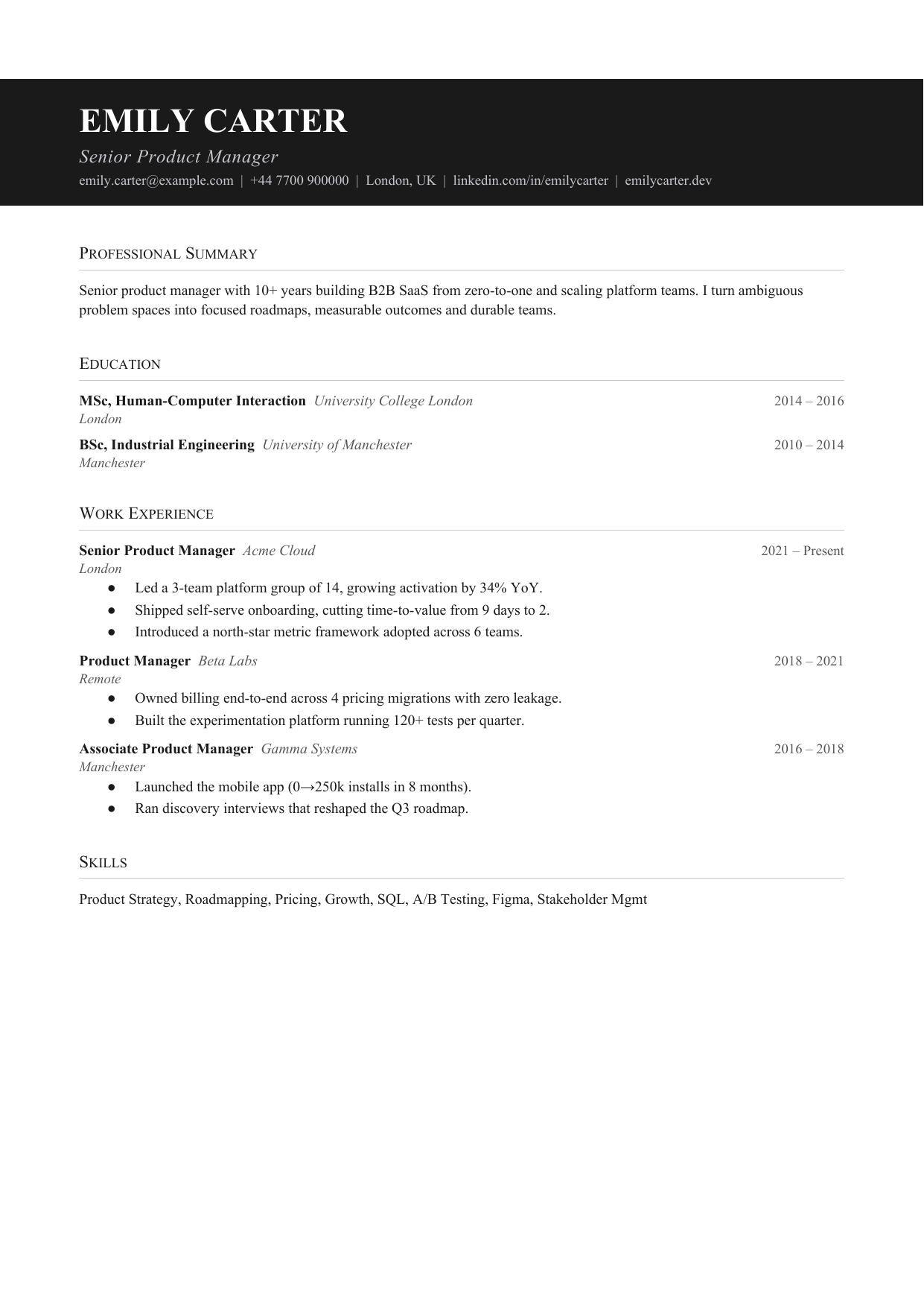 Slate Line 6 resume template by CleanCV