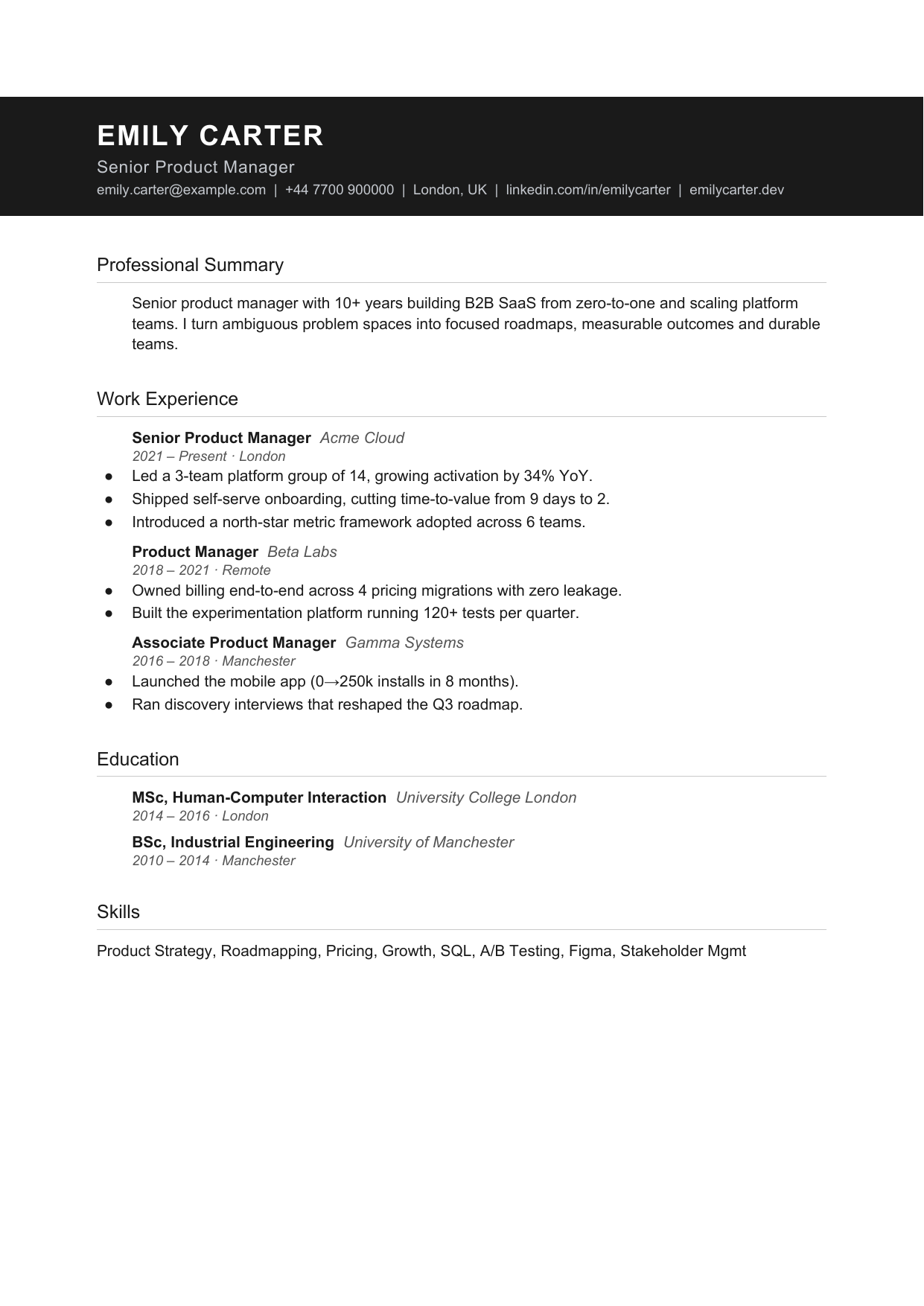 Slate Line resume template by CleanCV