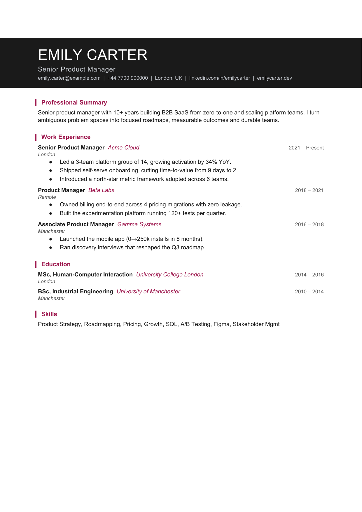 Slate Mark 2 resume template by CleanCV