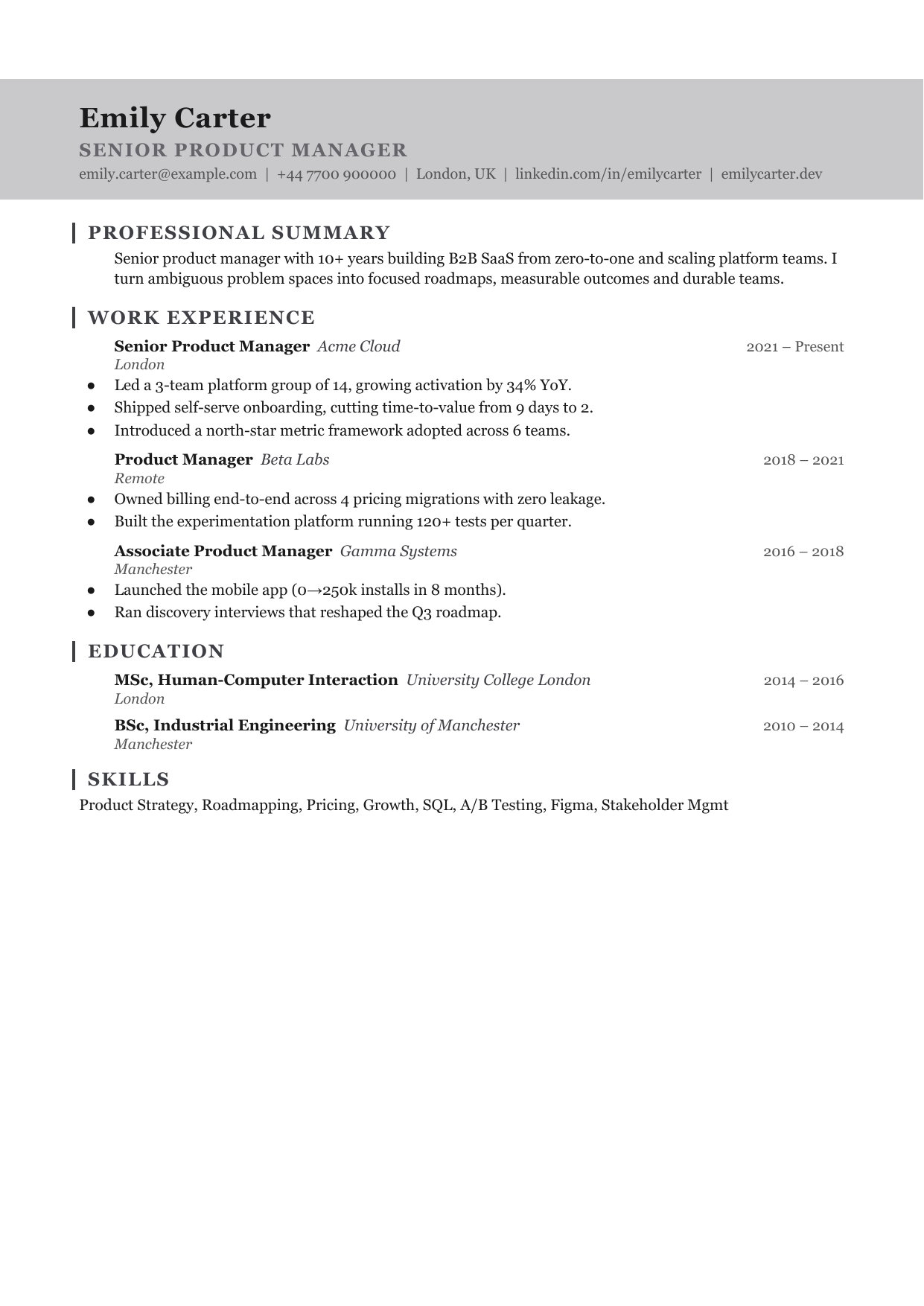 Slate Mark 3 resume template by CleanCV