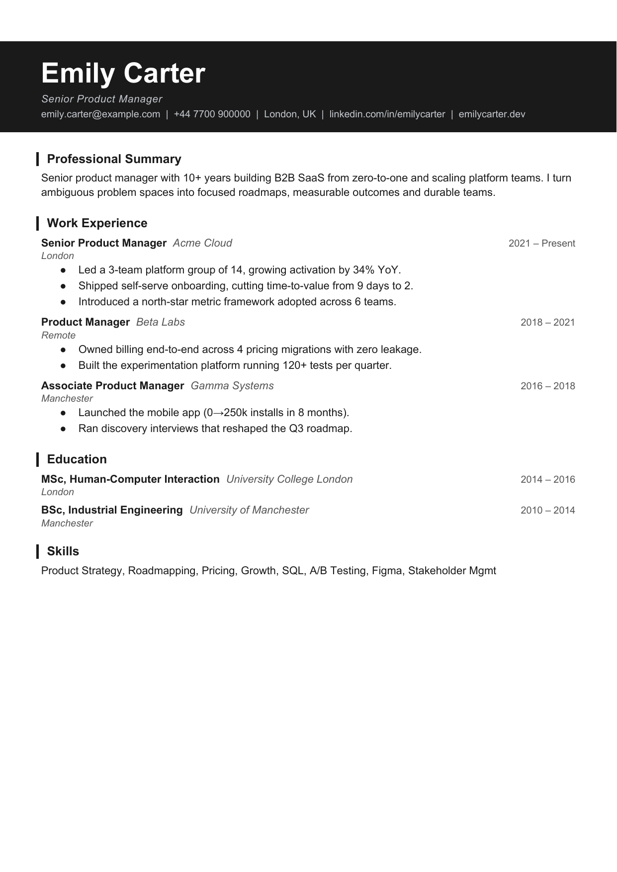 Slate Mark 4 resume template by CleanCV