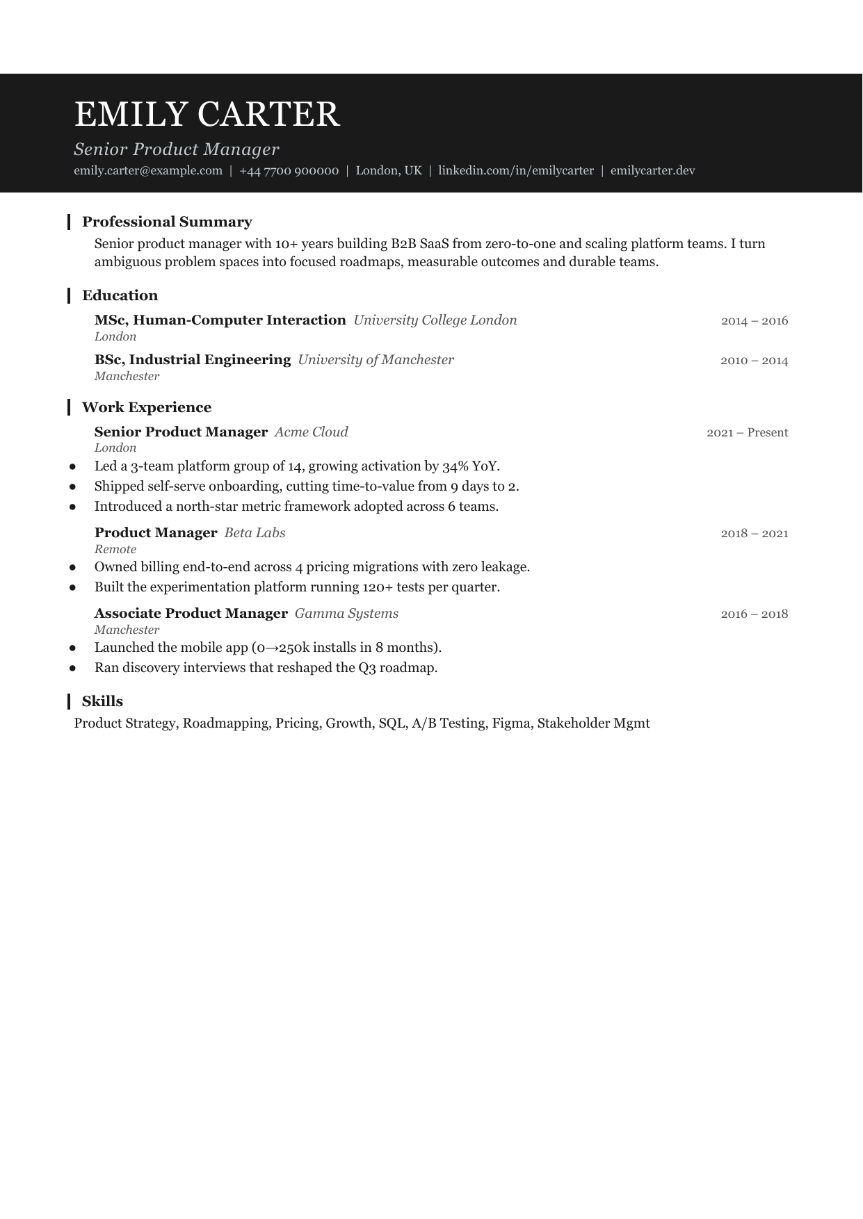 Slate Mark 5 resume template by CleanCV