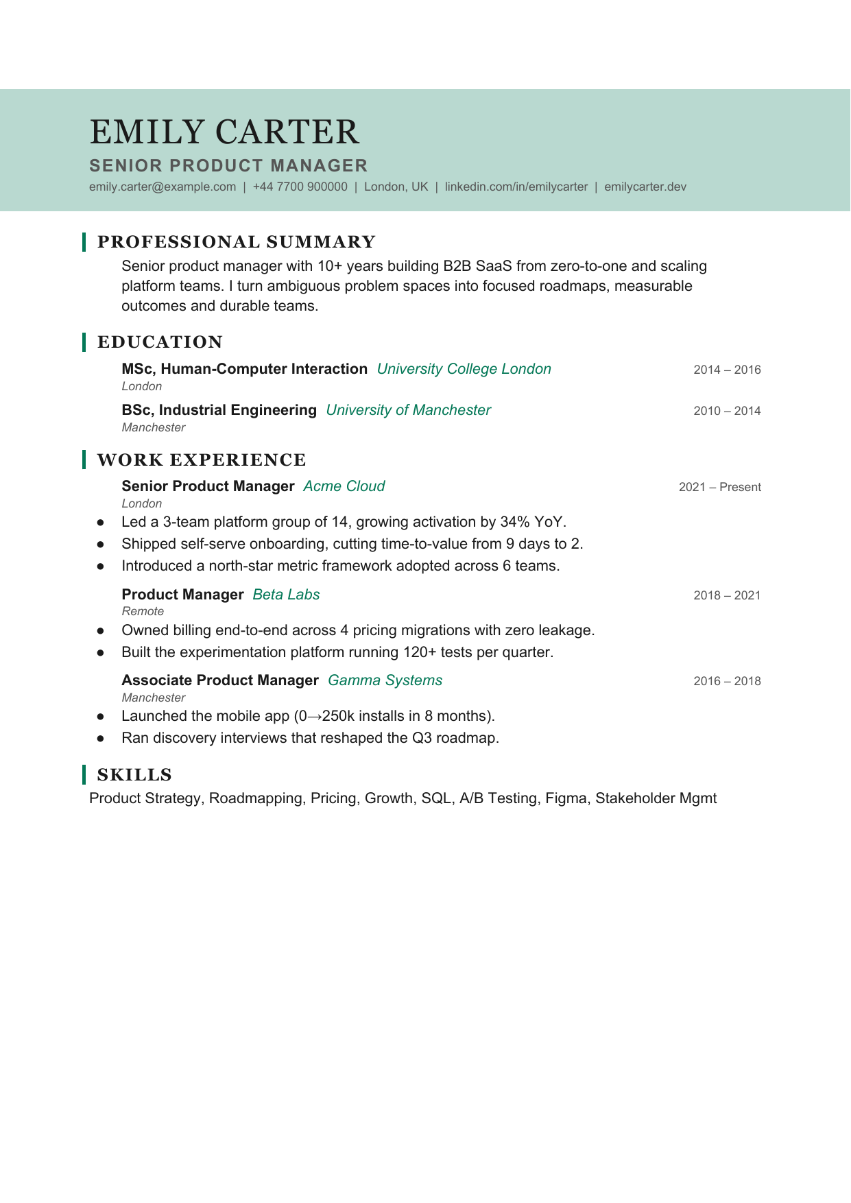 Slate Mark 6 resume template by CleanCV