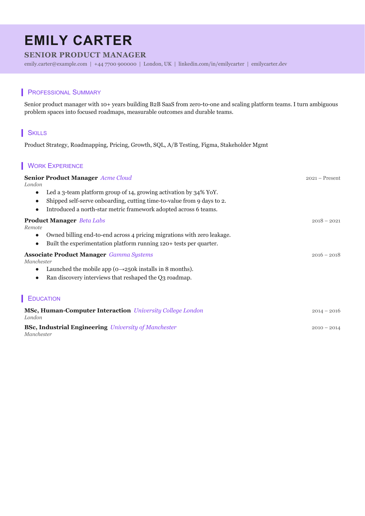 Slate Mark 7 resume template by CleanCV