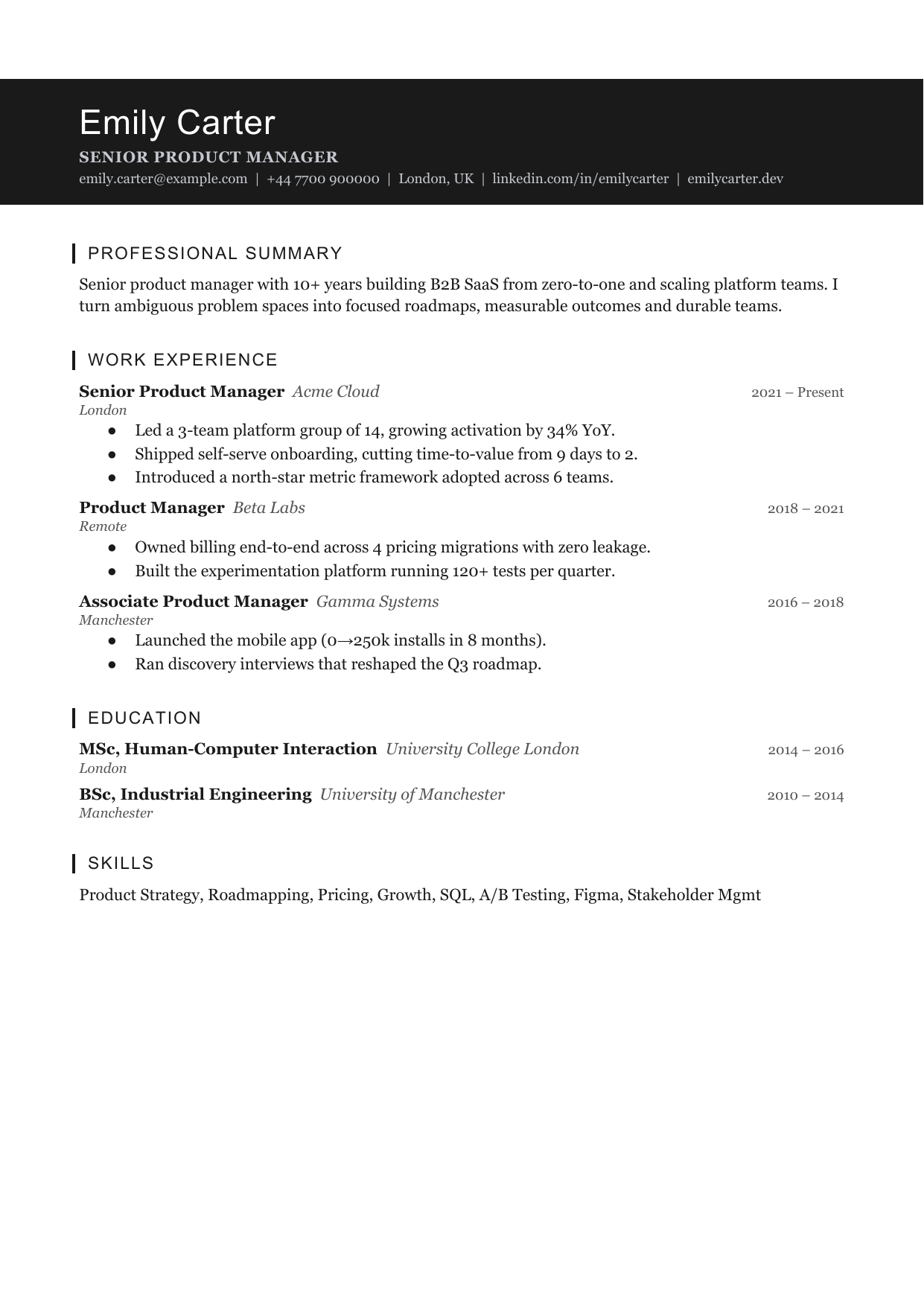 Slate Mark resume template by CleanCV