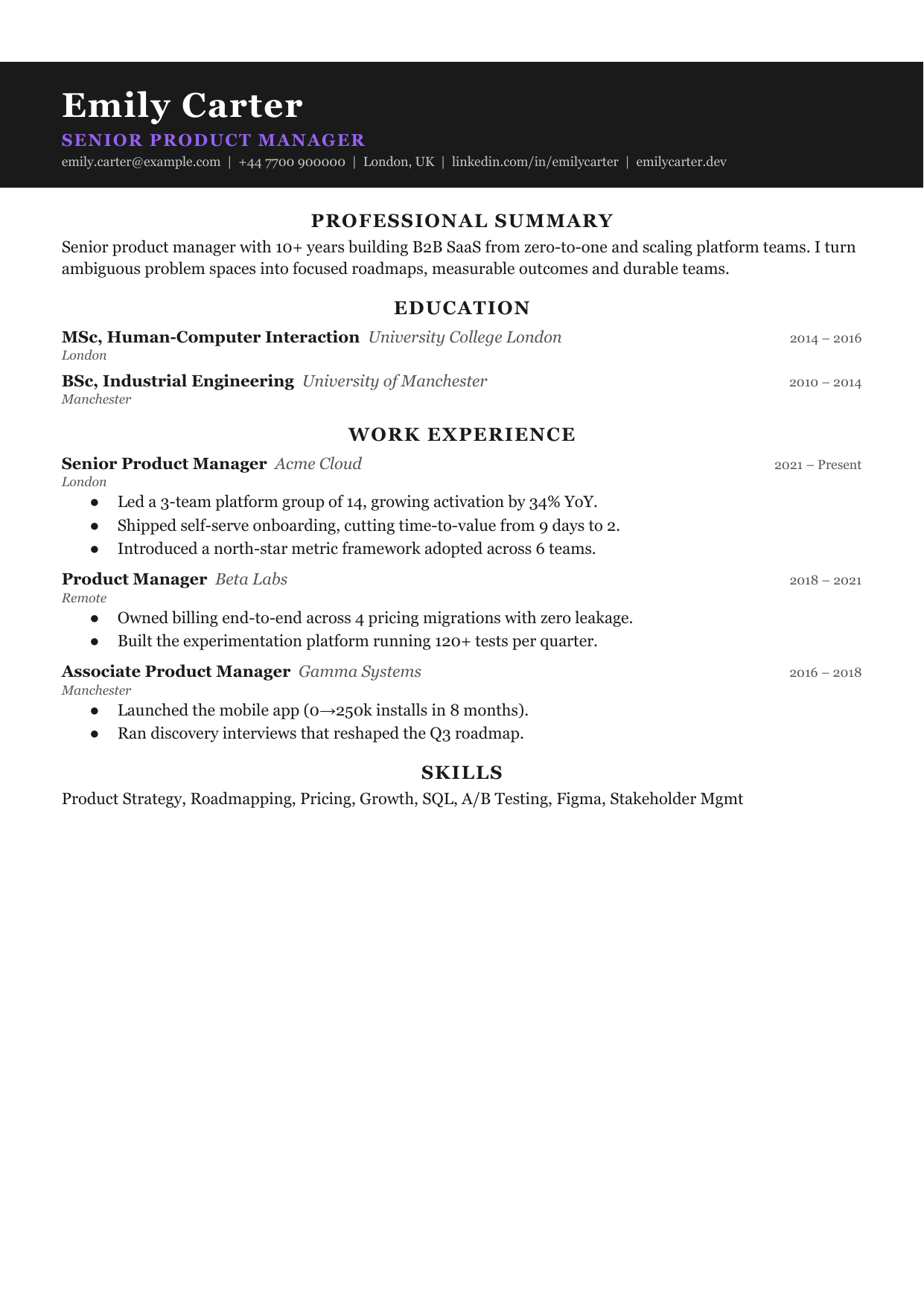 Slate Open 2 resume template by CleanCV