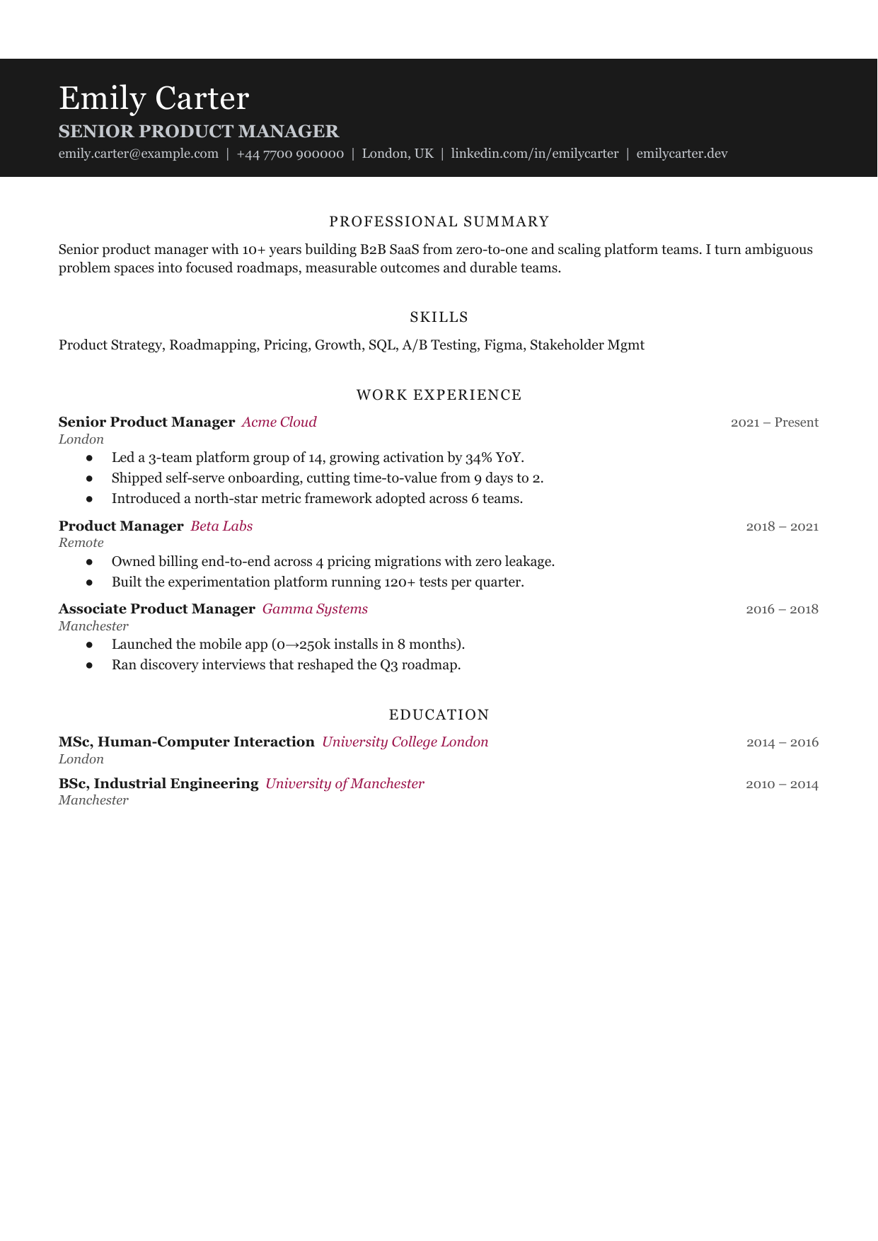Slate Open resume template by CleanCV