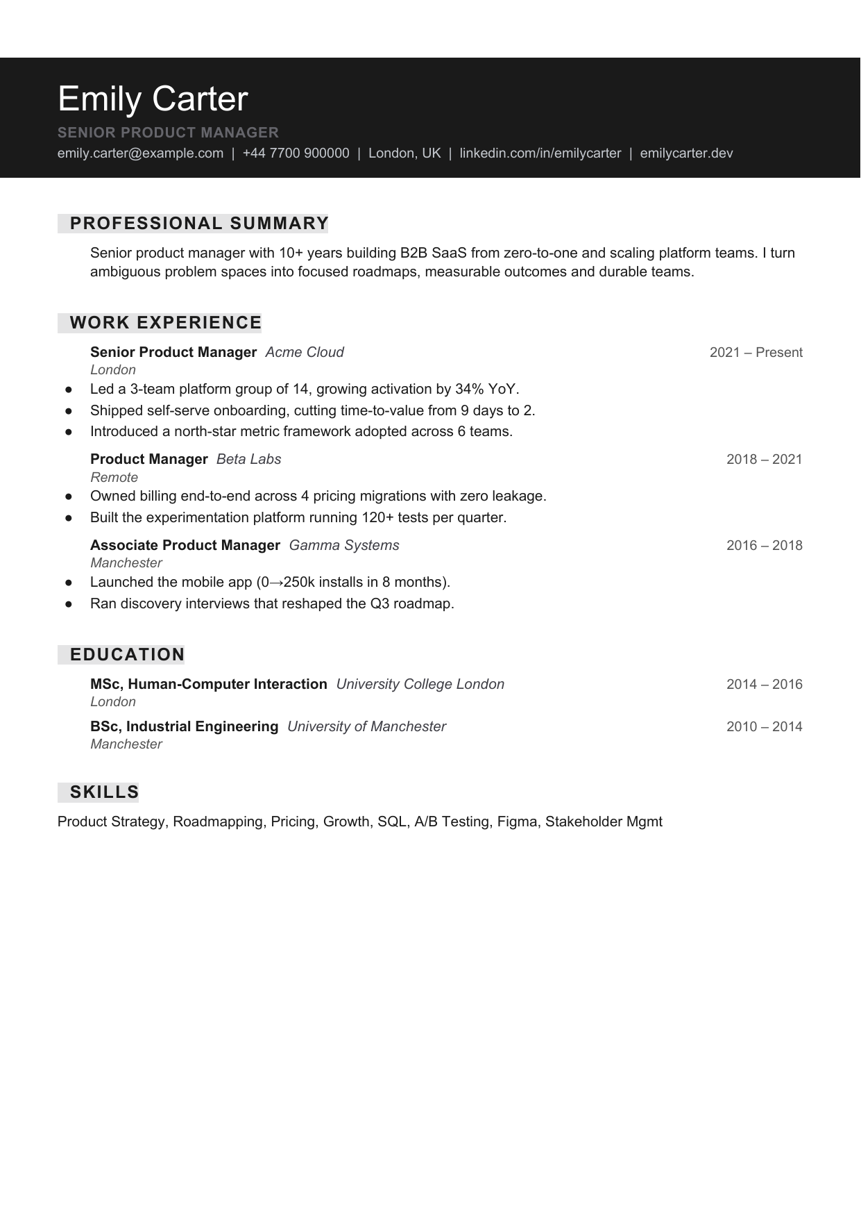 Slate Tile 2 resume template by CleanCV