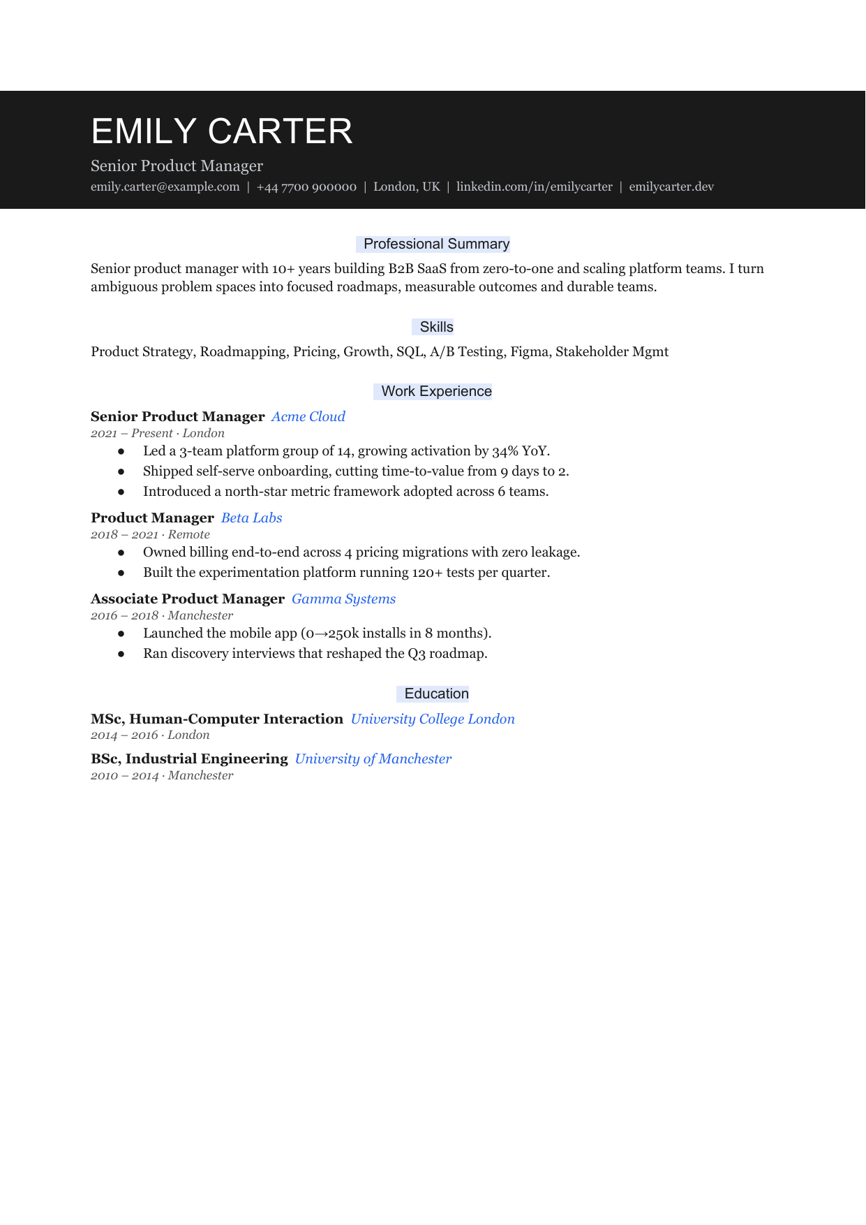 Slate Tile 3 resume template by CleanCV