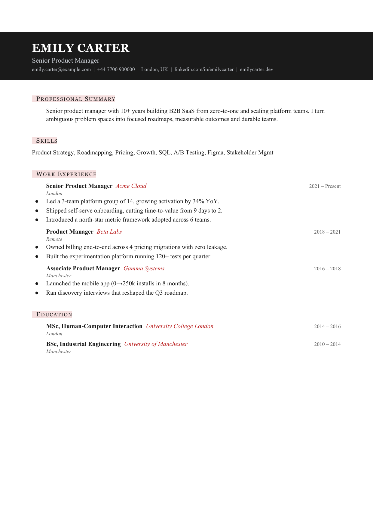 Slate Tile 4 resume template by CleanCV