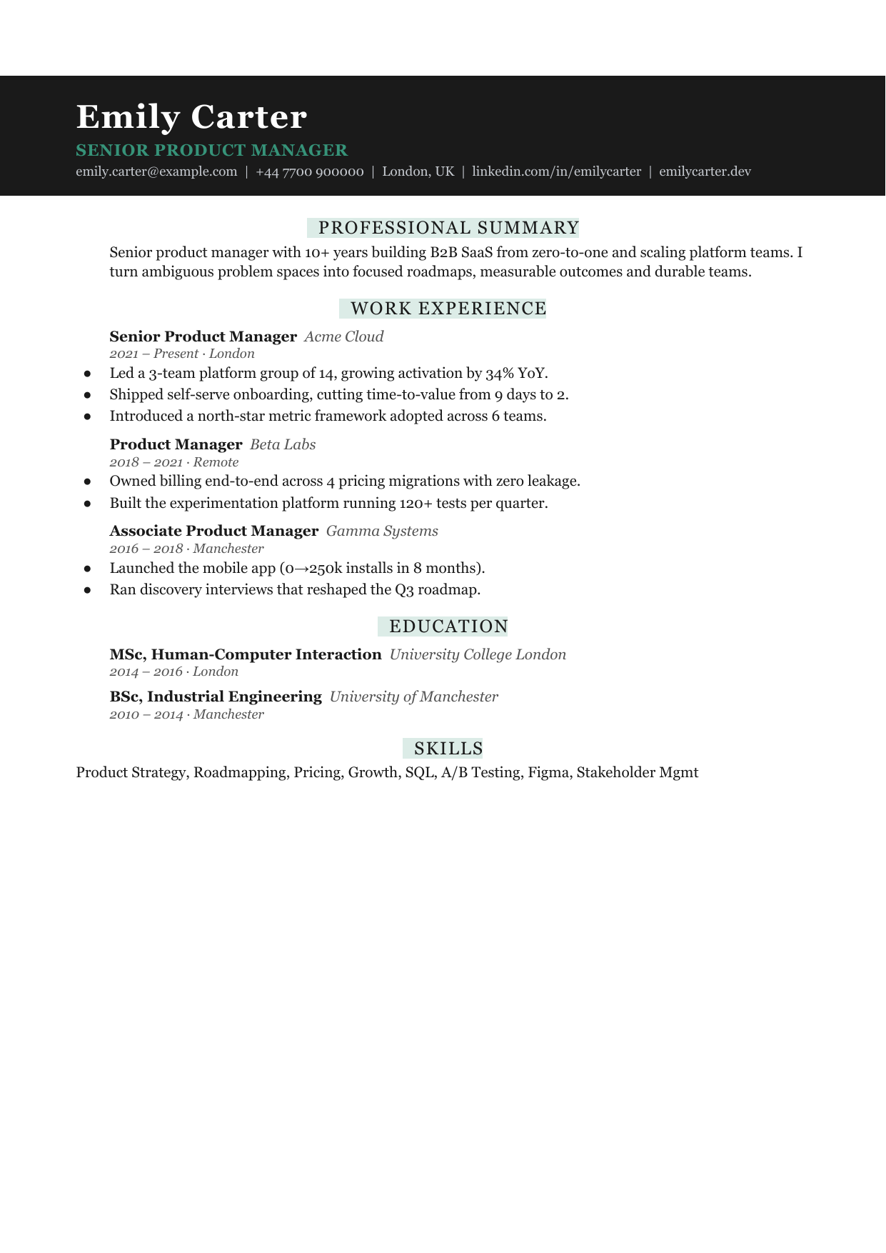 Slate Tile resume template by CleanCV