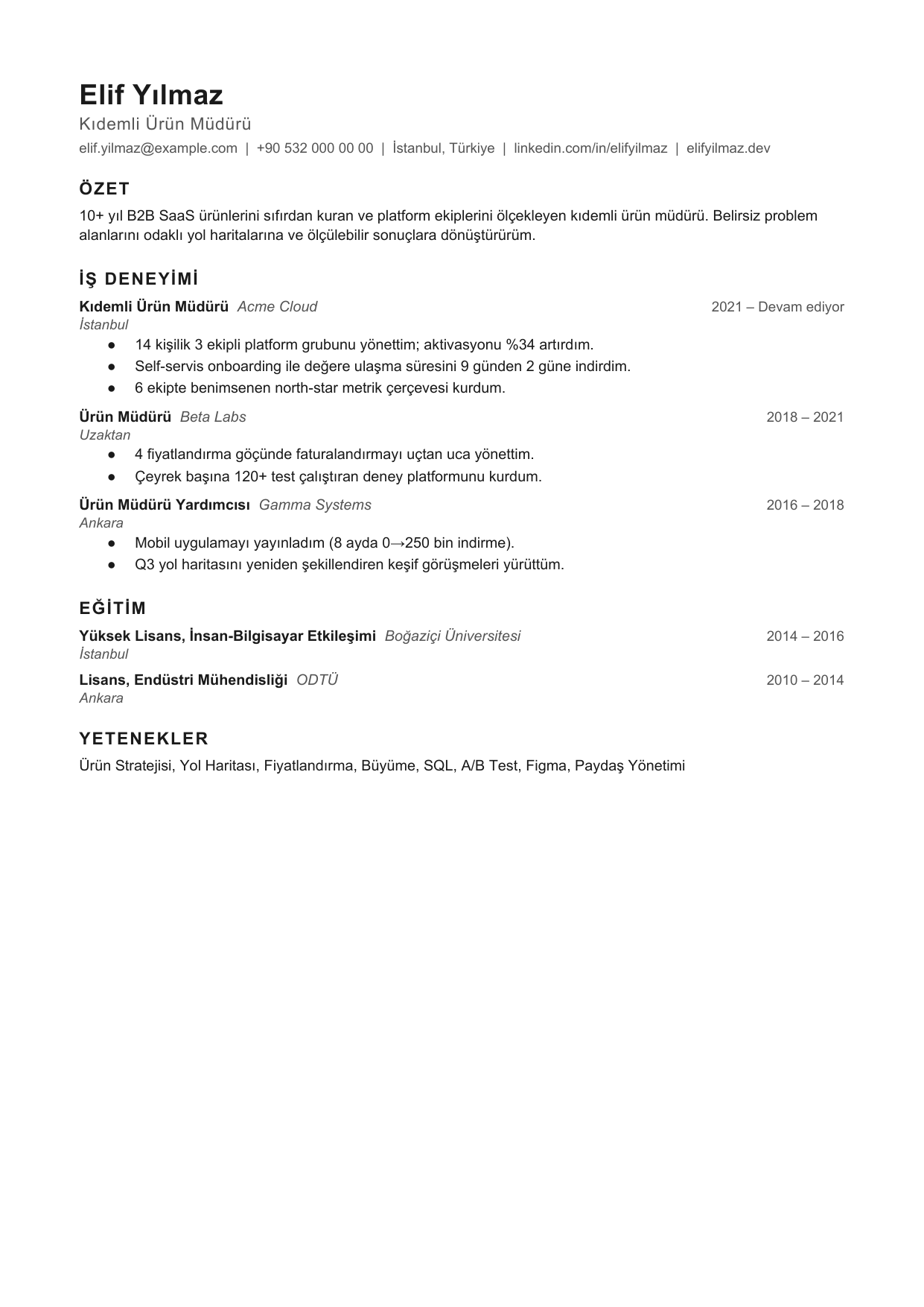 CleanCV Minimal özgeçmiş şablonu