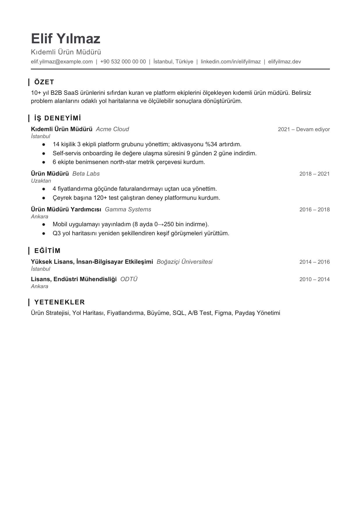 CleanCV Modern özgeçmiş şablonu