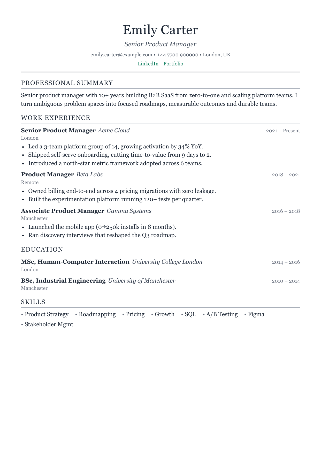 A resume rendered by CleanCV
