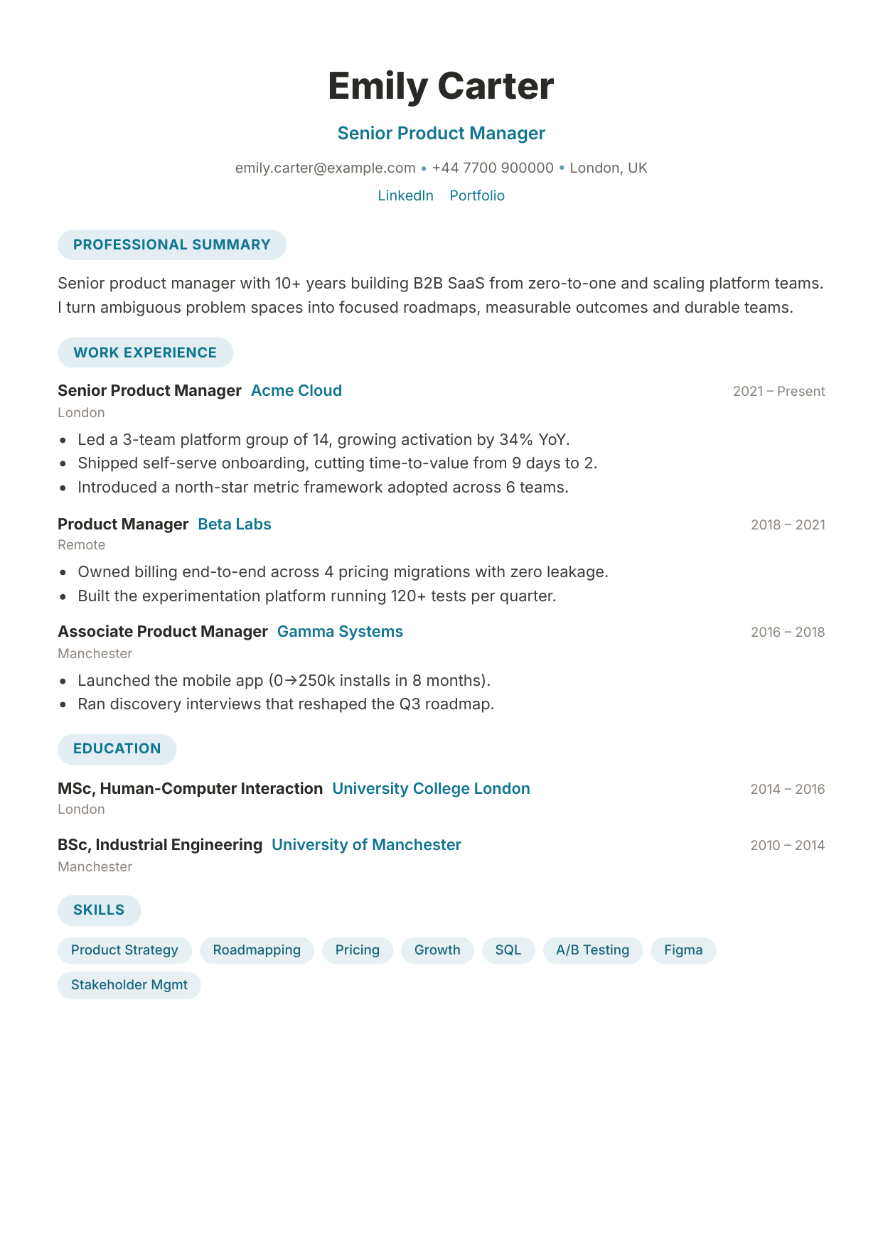 Warm resume template by CleanCV